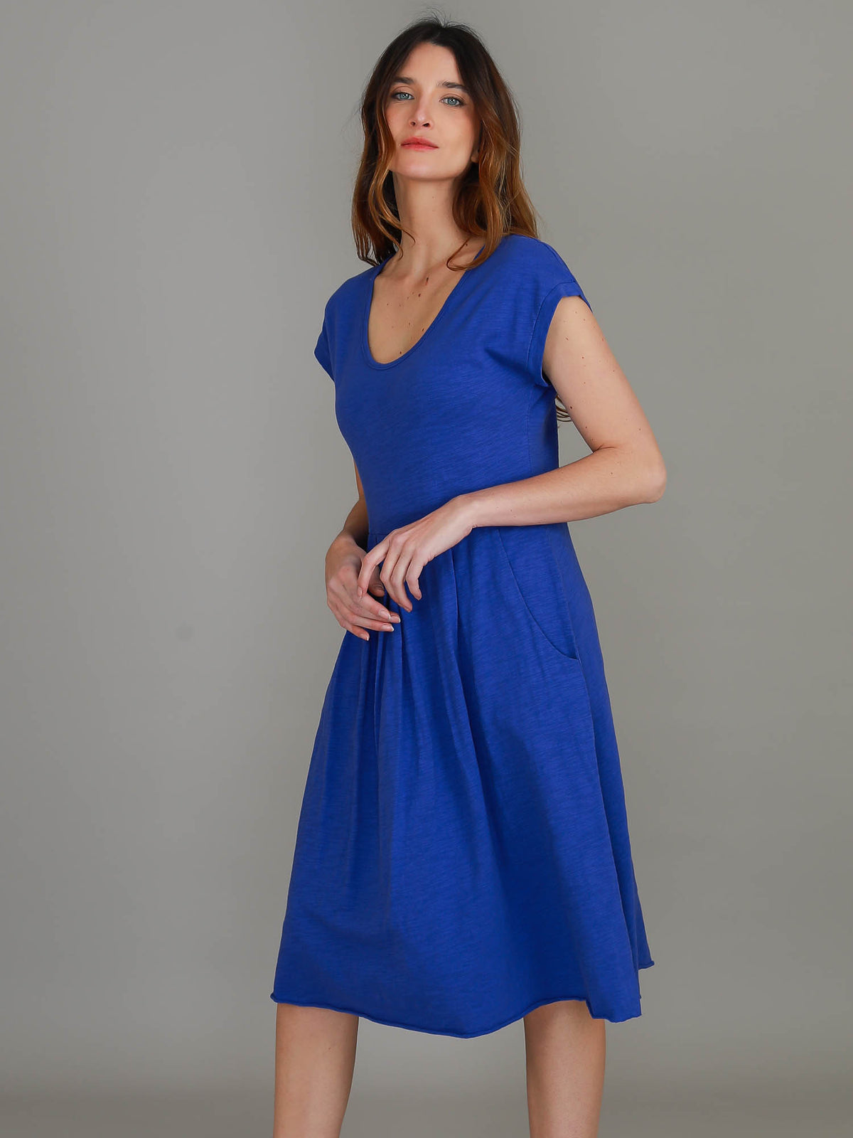 Evelyn | Women's Knee-Length Dress with Pockets – Cotton Jersey