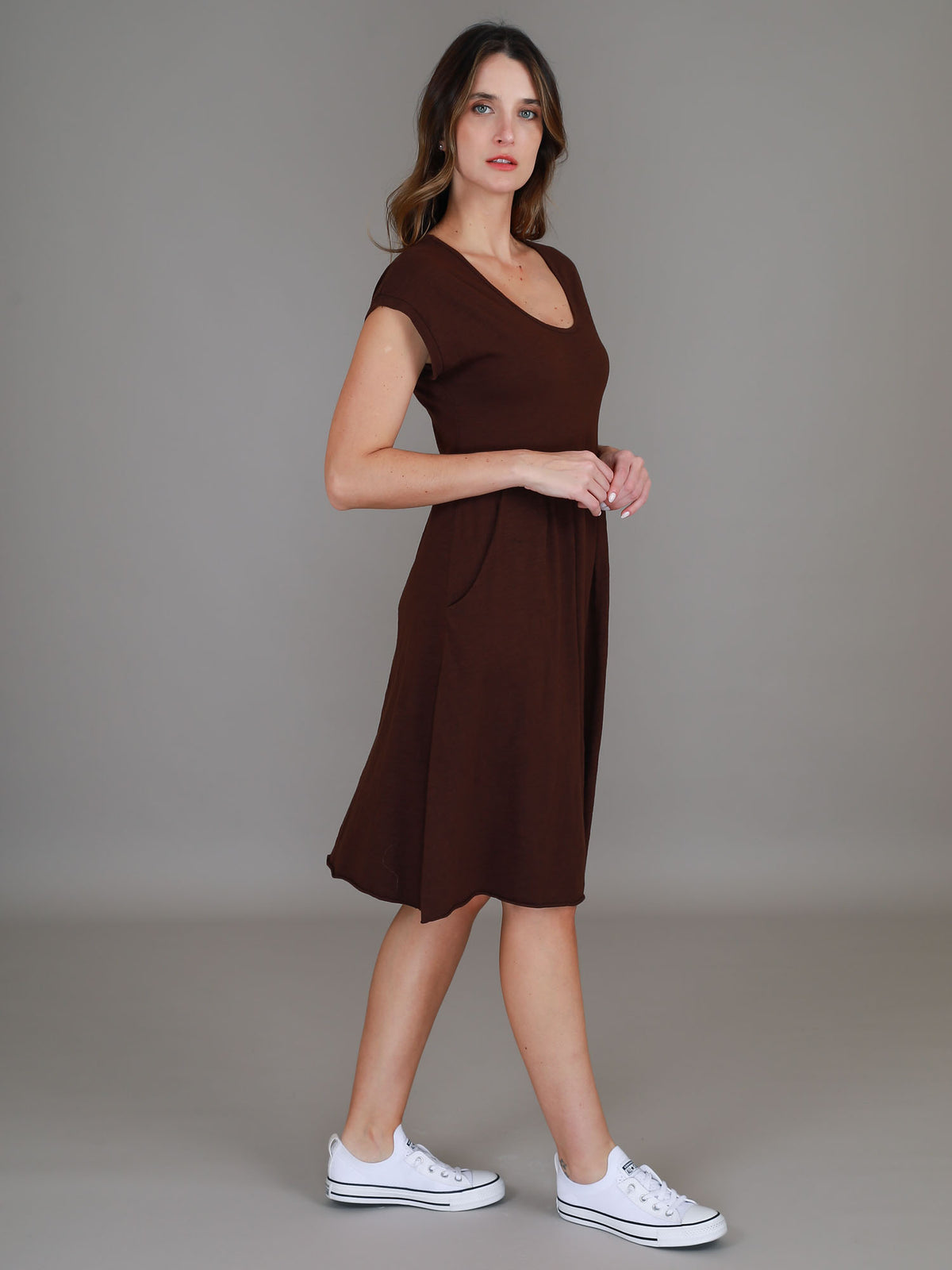 brown midi dress women