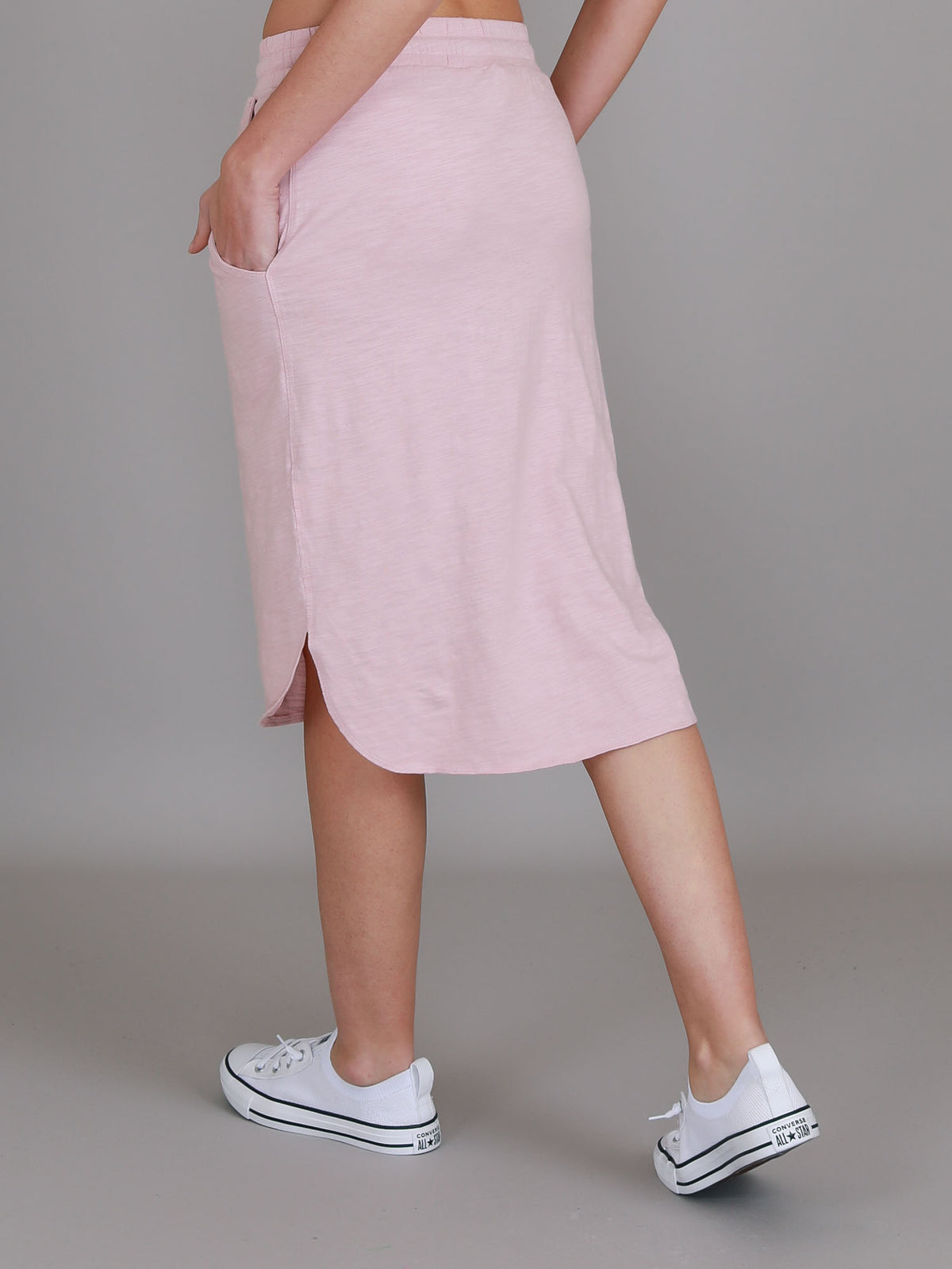 pink knee length skirt