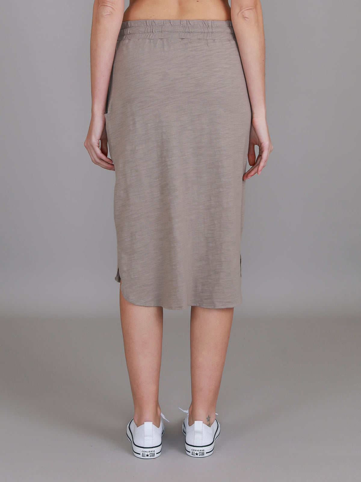 tan knee length skirt