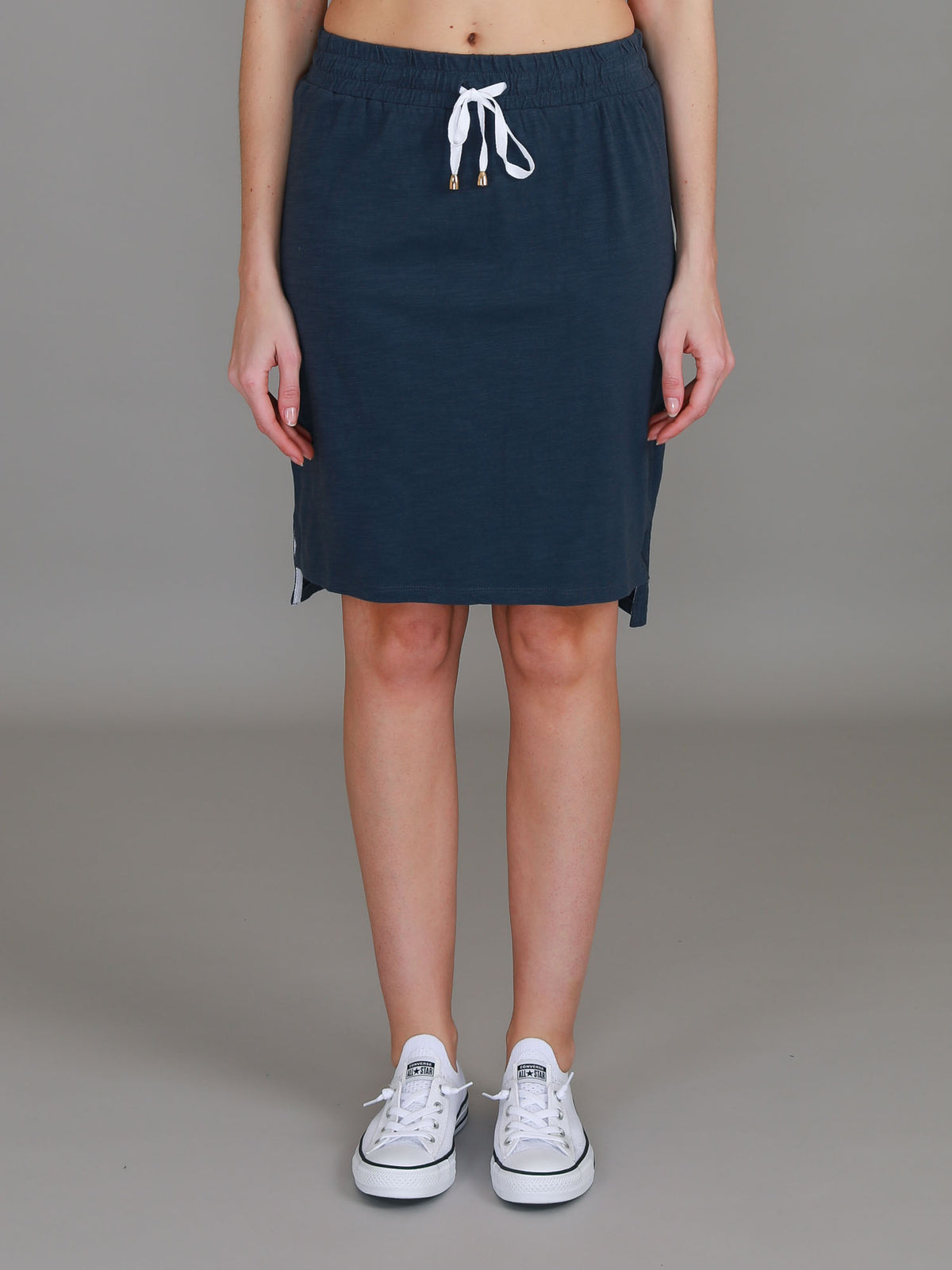 navy split hem skirt