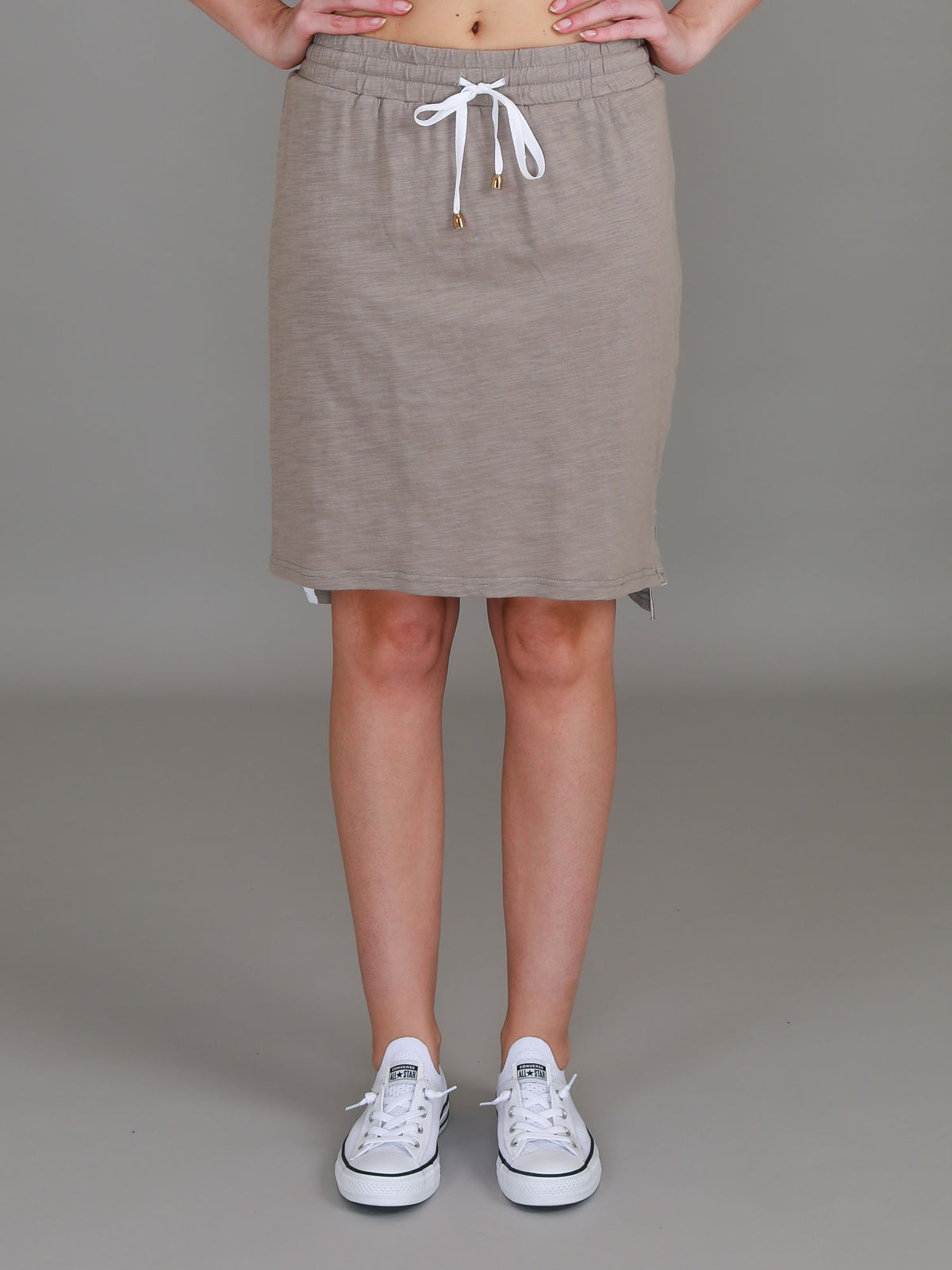 tan jersey skirt