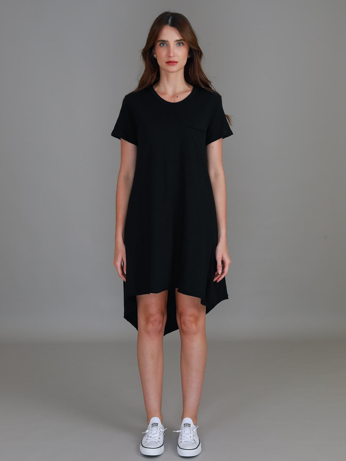 black high low hem dress