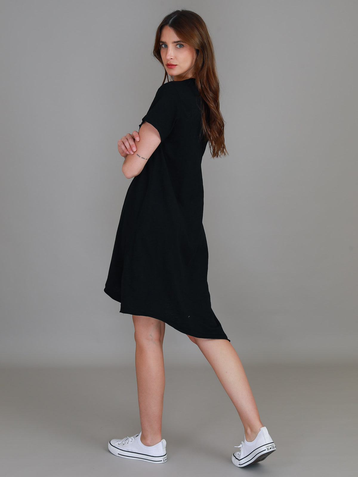 black crew neck dress