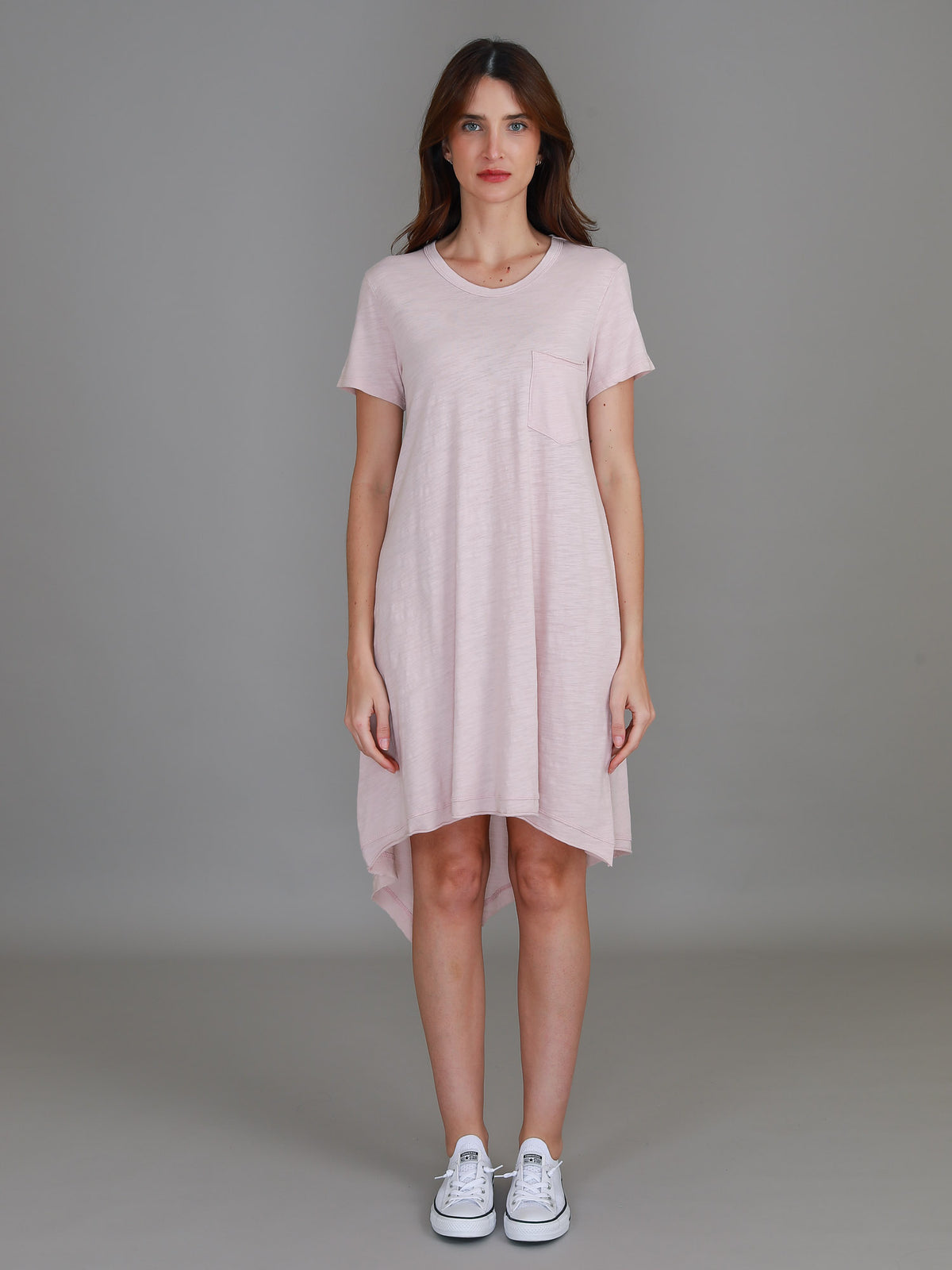 pink high low hem dress