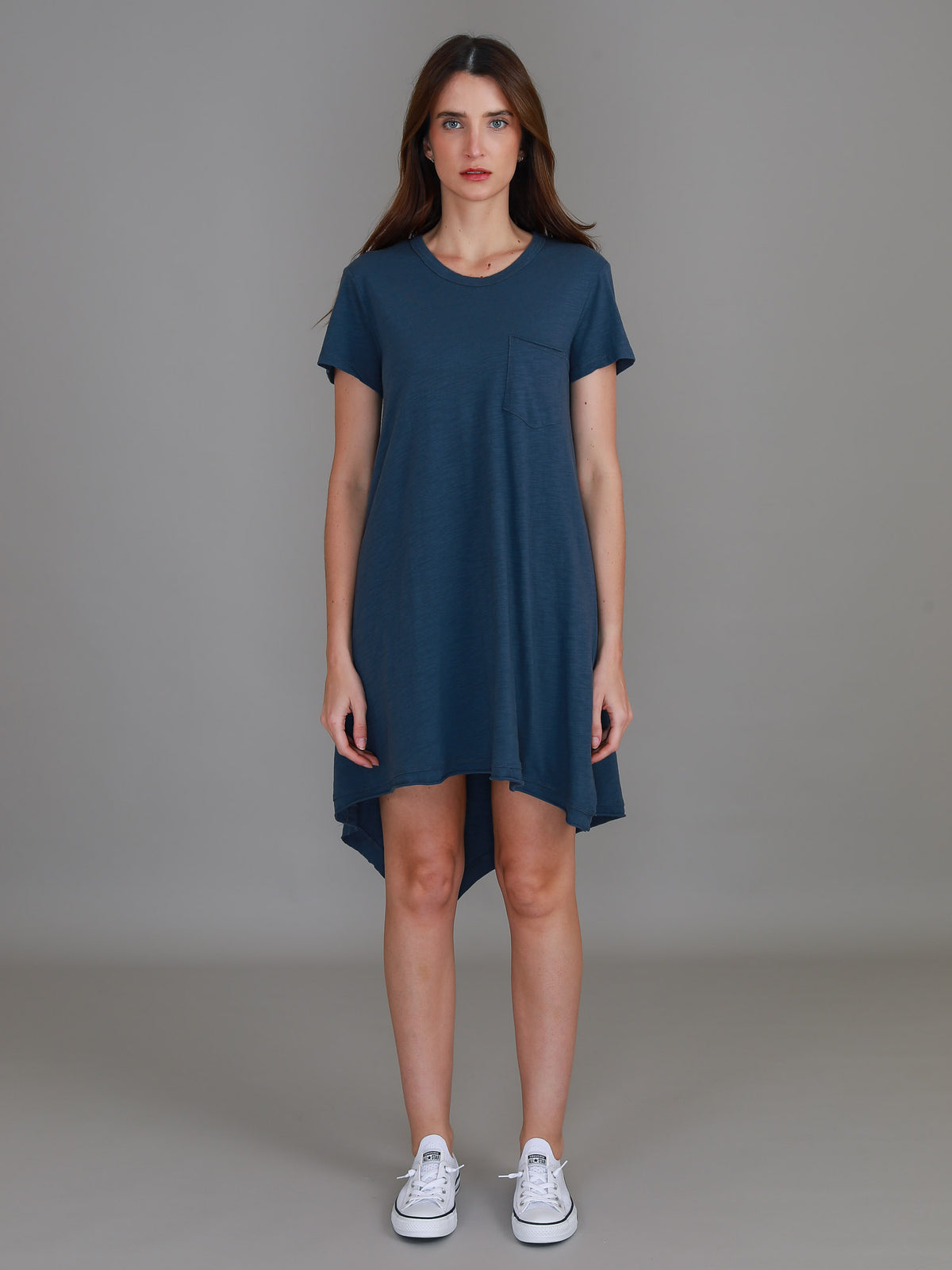 navy high low hem dress
