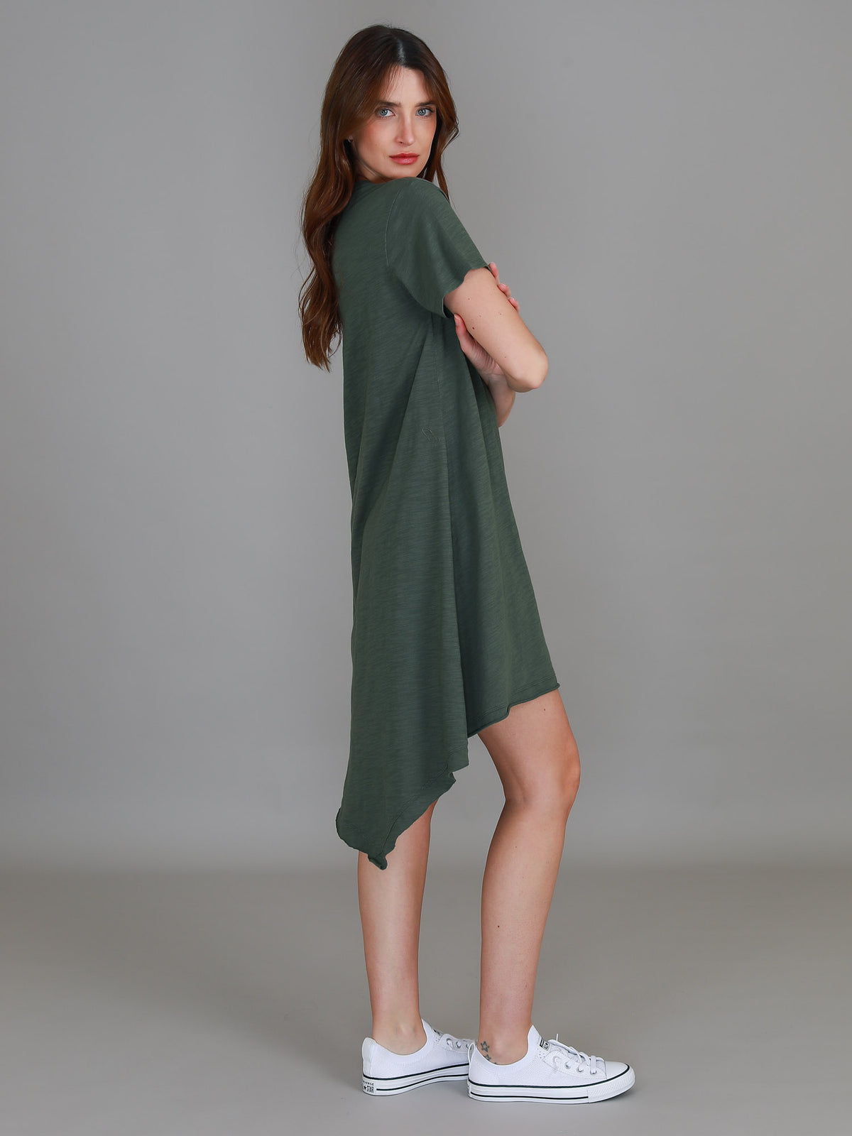 khaki crew neck dress