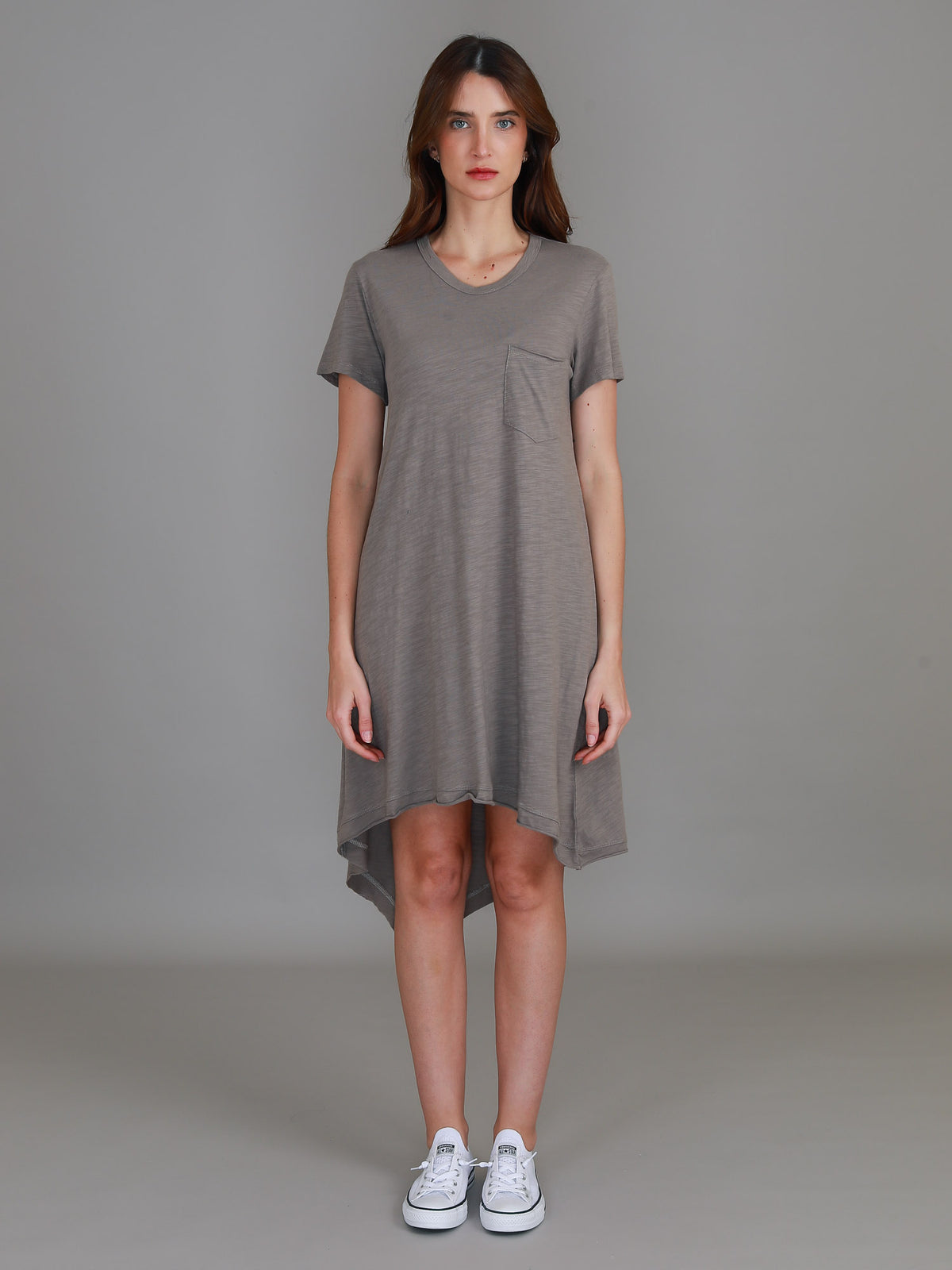 brown high low hem dress