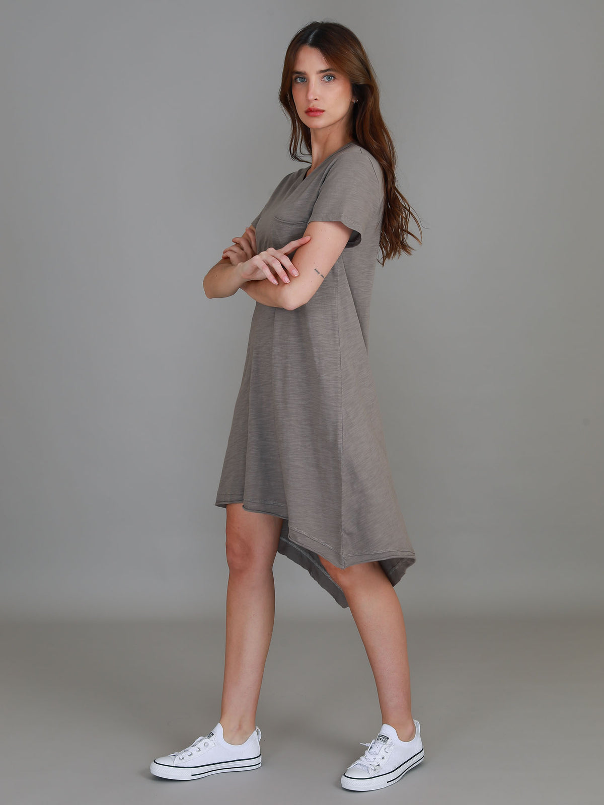 brown short sleeve dress