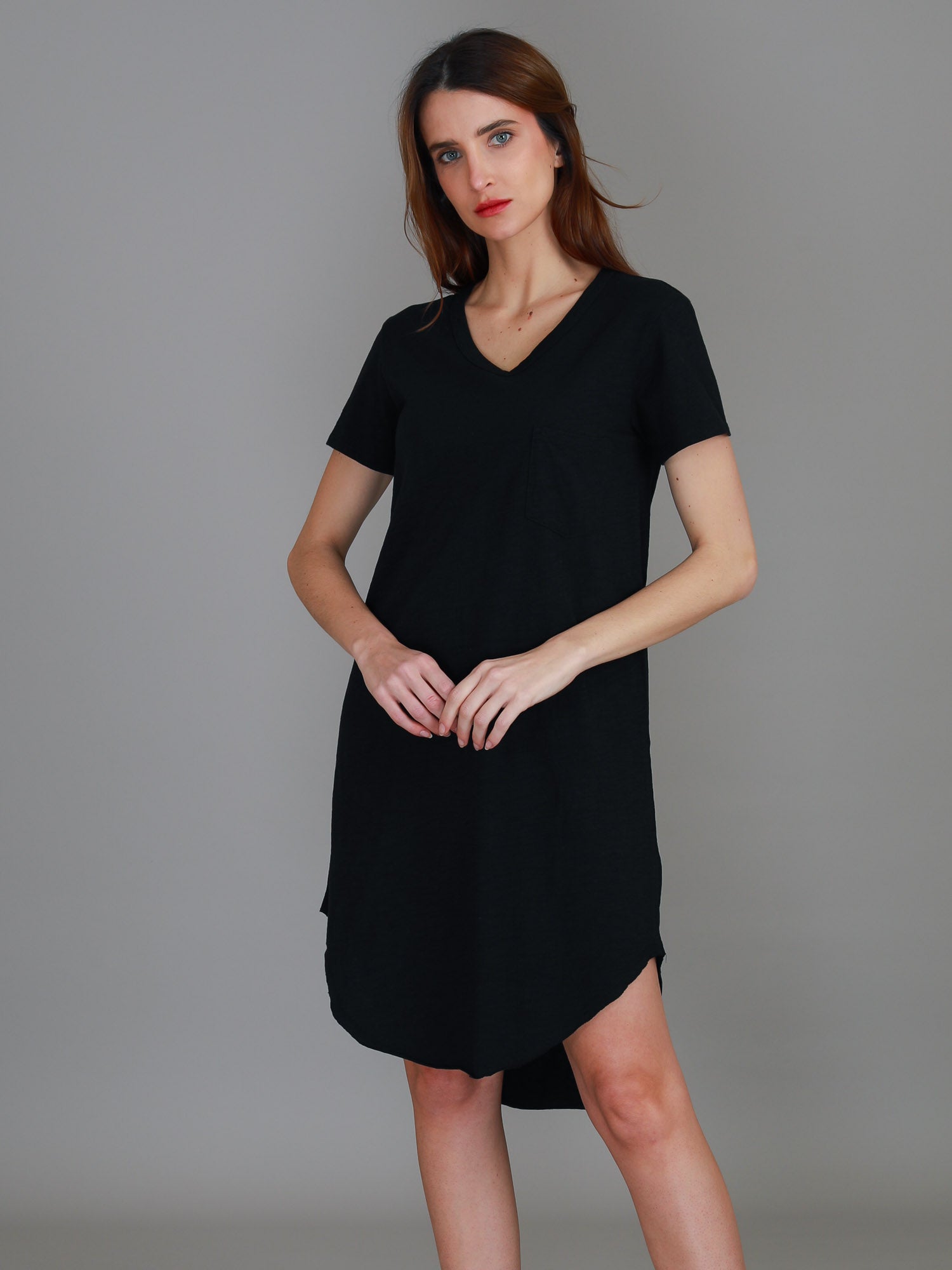 Black v neck jersey fashion dress