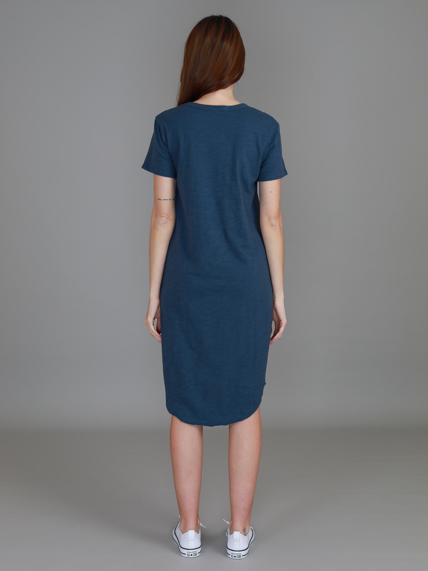 dark blue midi dress #color_indigo