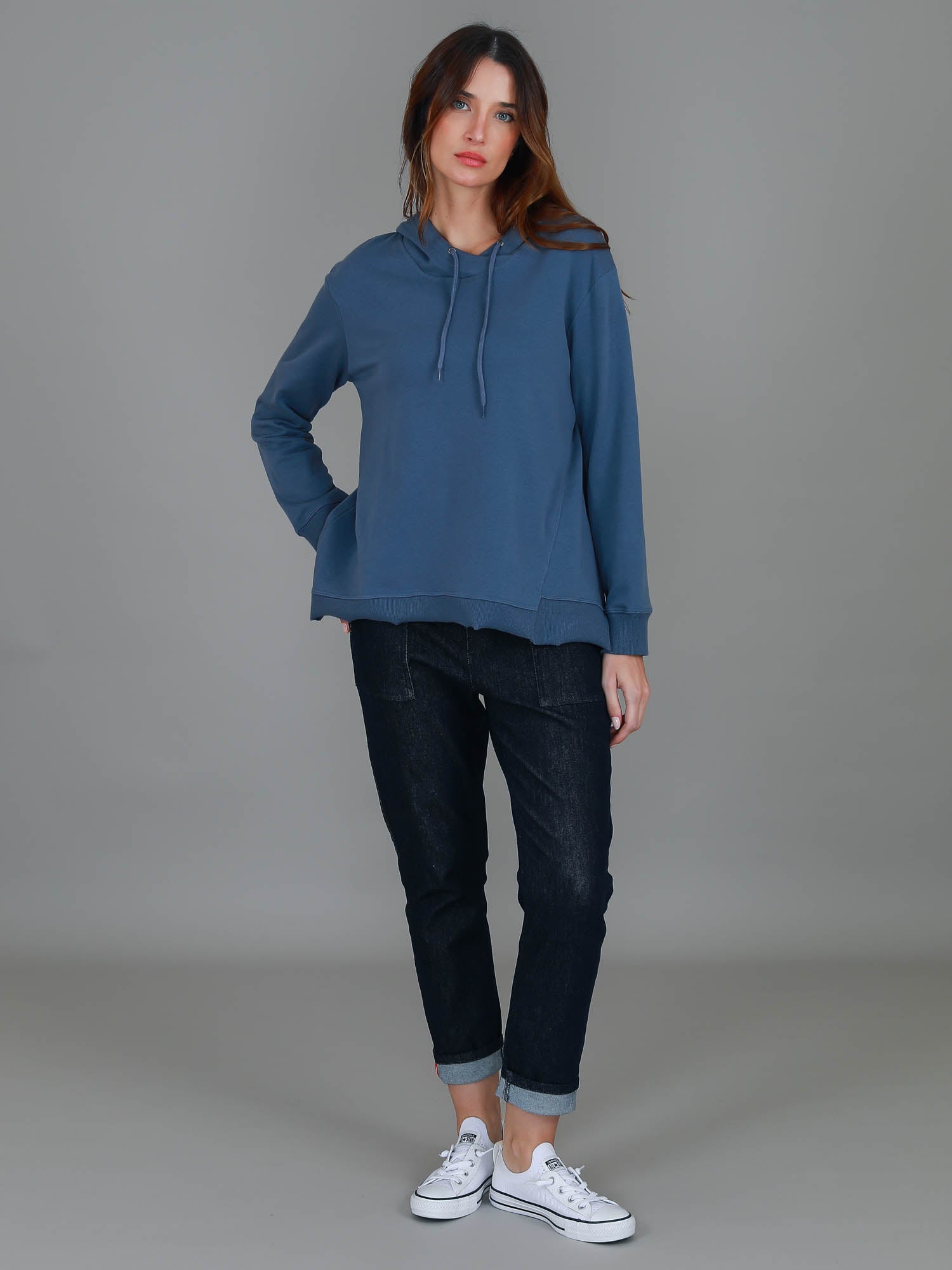 long hoodie #color_blue stone