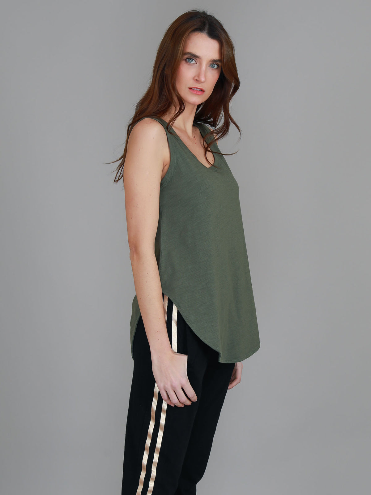 khaki sleeveless top
