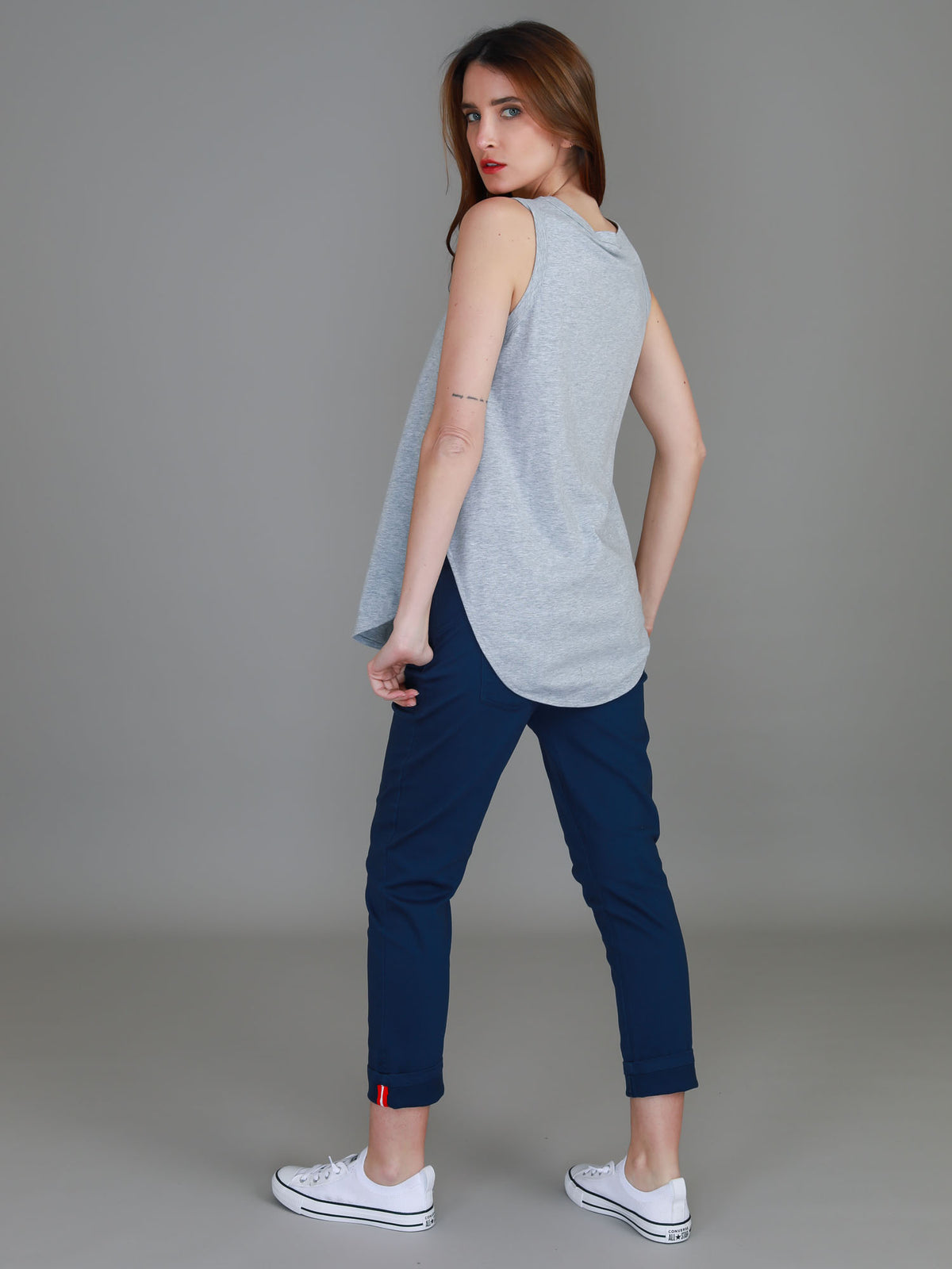 grey sleeveless top