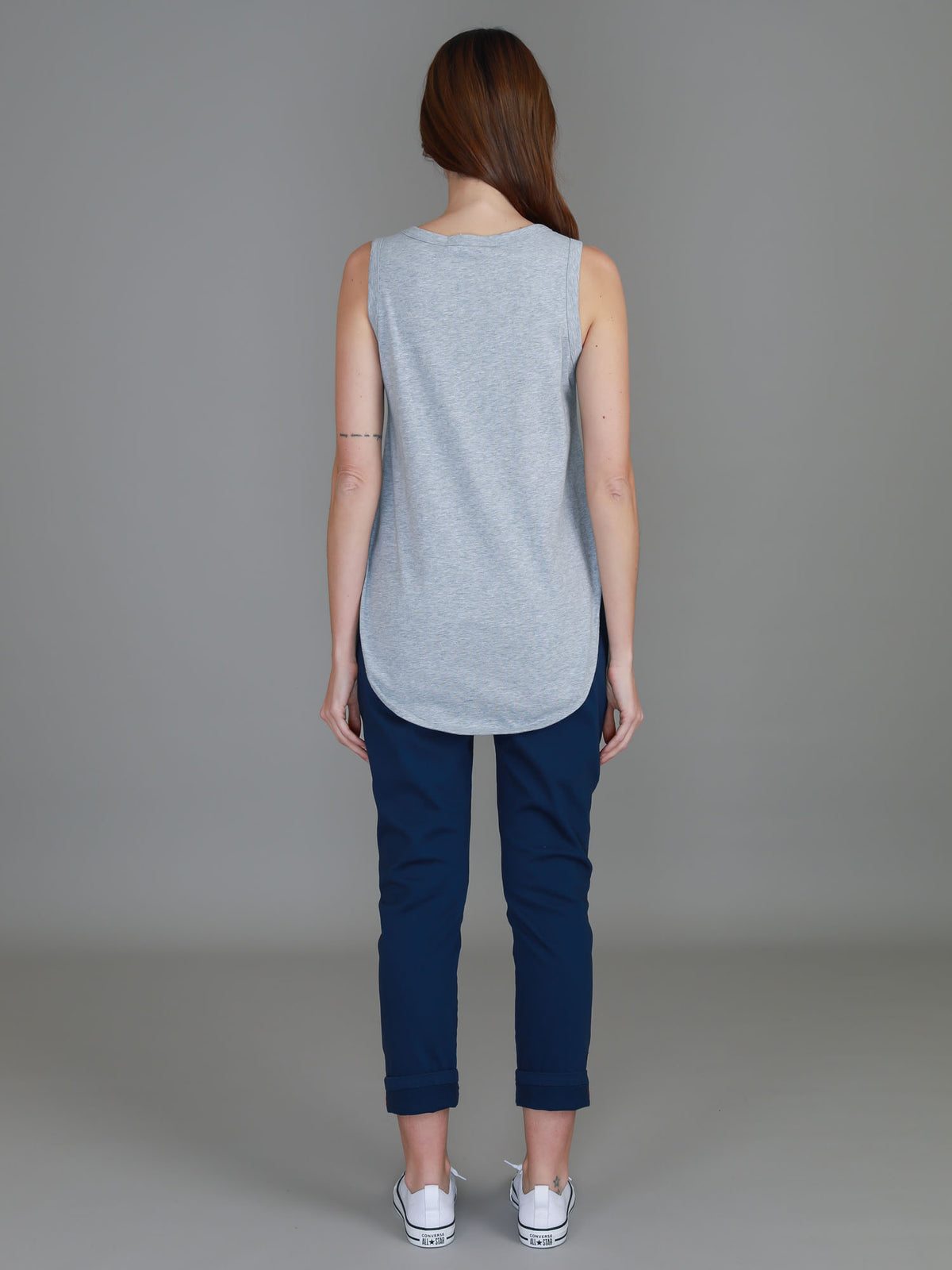 scoop neck grey top
