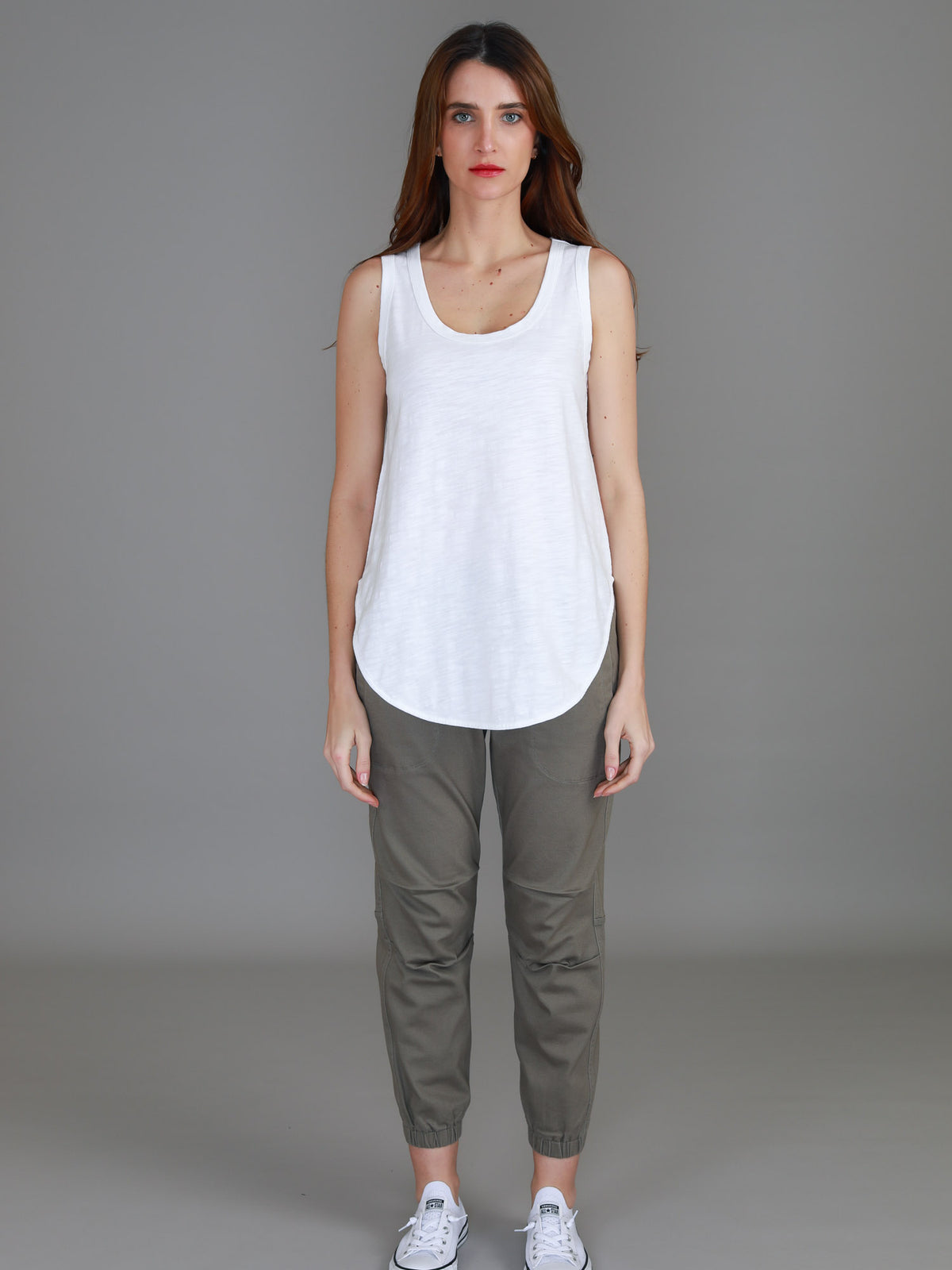 white sleeveless top