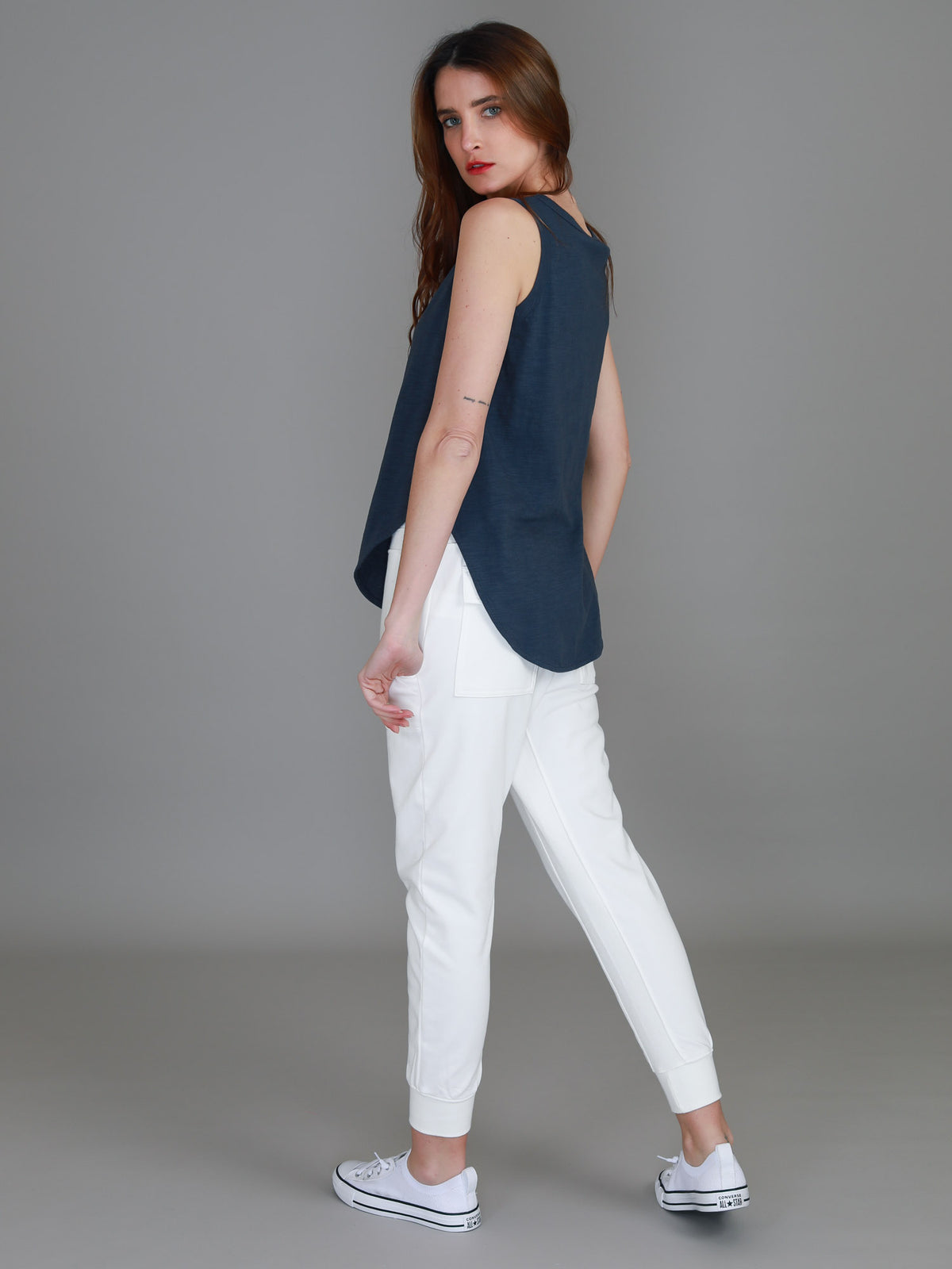 indigo sleeveless top