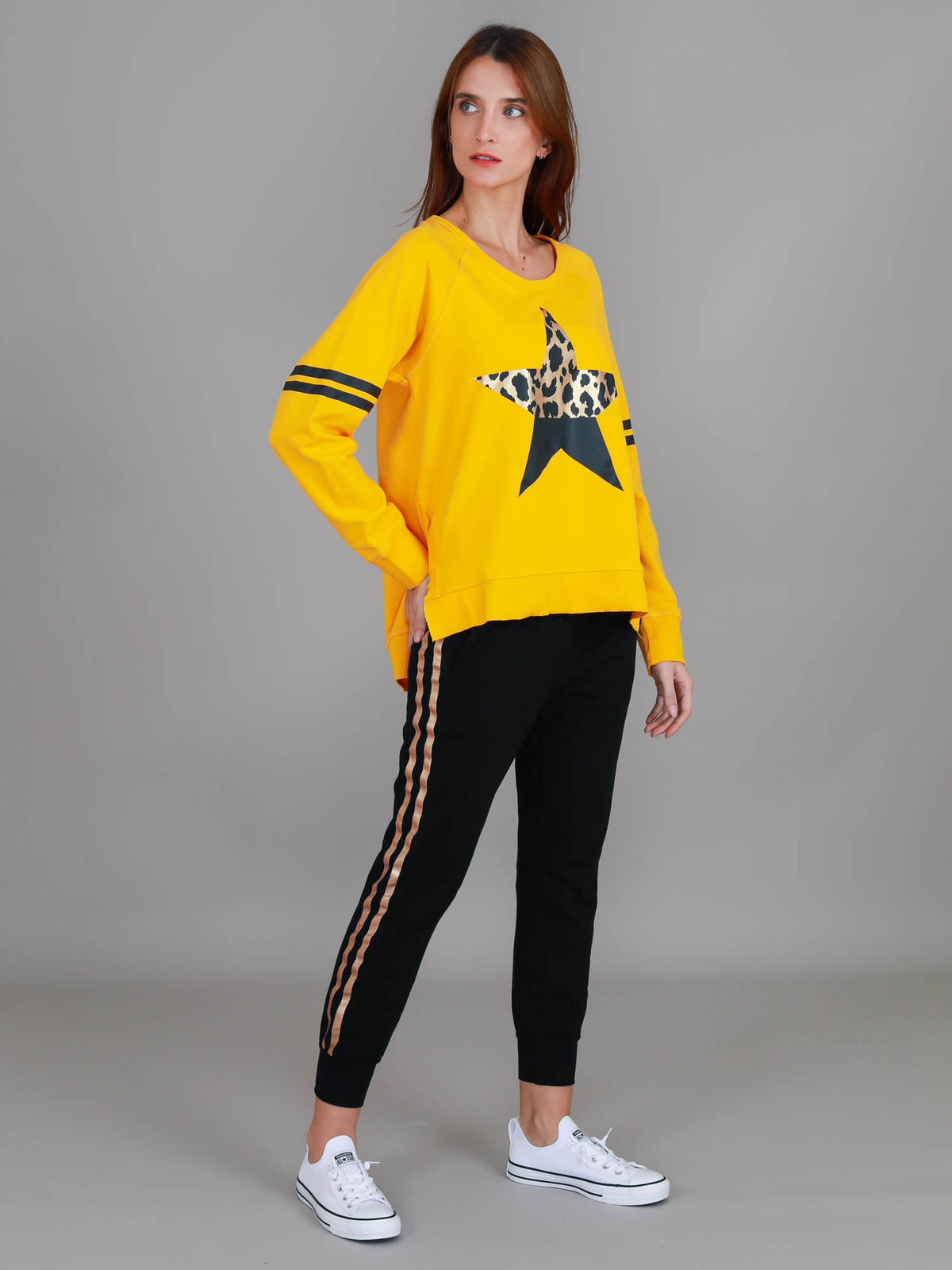 yellow crew neck sweatshirt