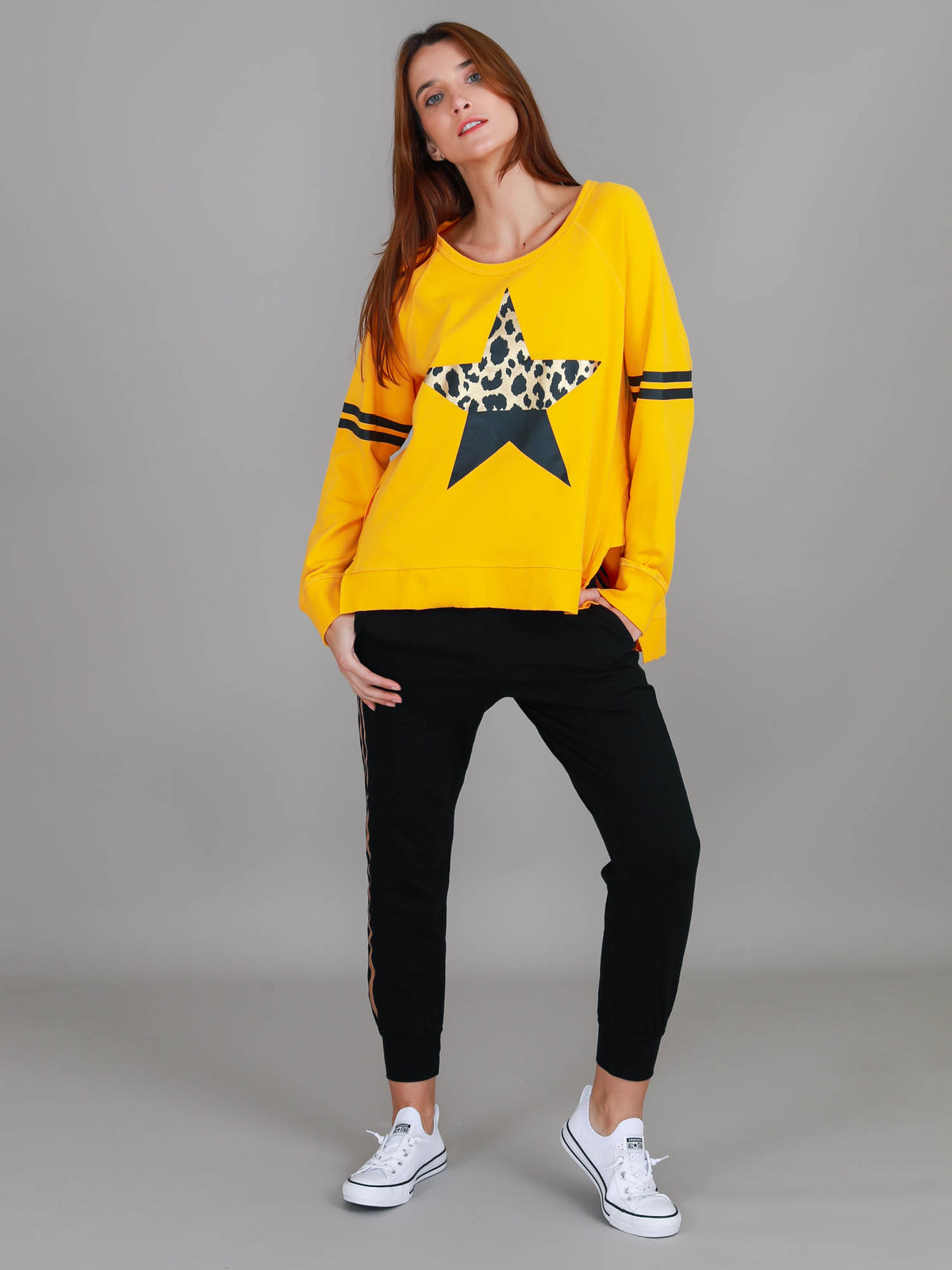 light yellow sweatshirt