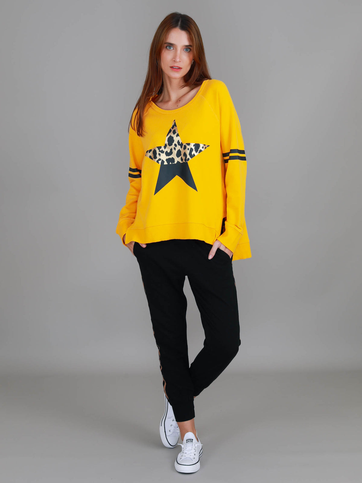 yellow sweatshirt