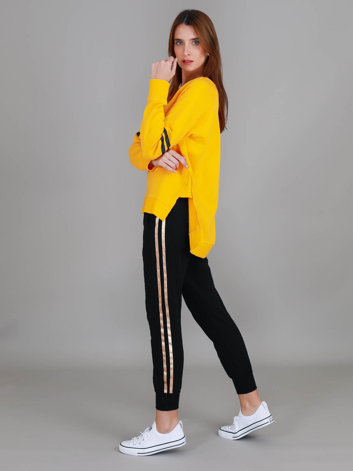 mustard yellow sweatshirt