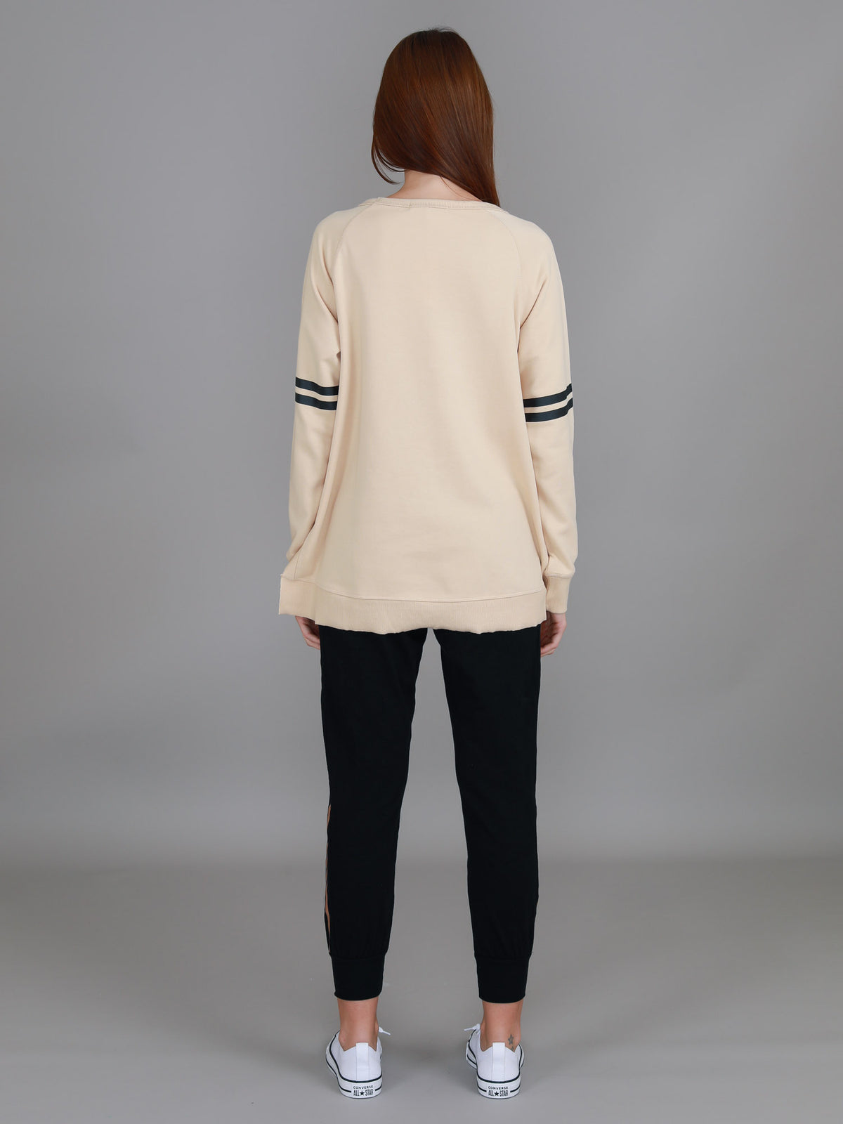 beige crew neck sweatshirt