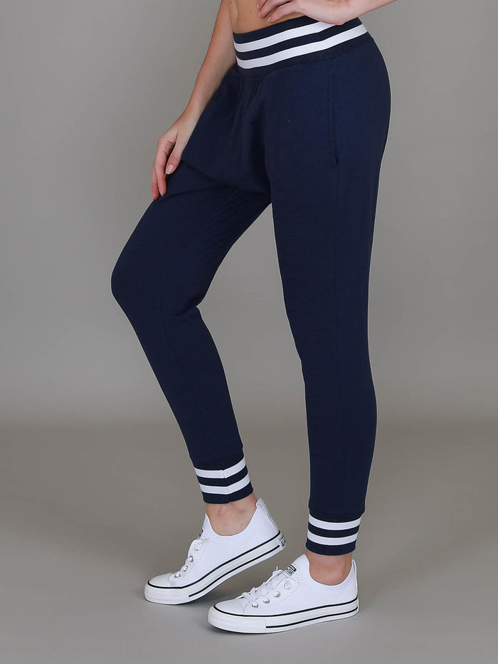 Fia Black/White Stripe Rib Jogger Pants