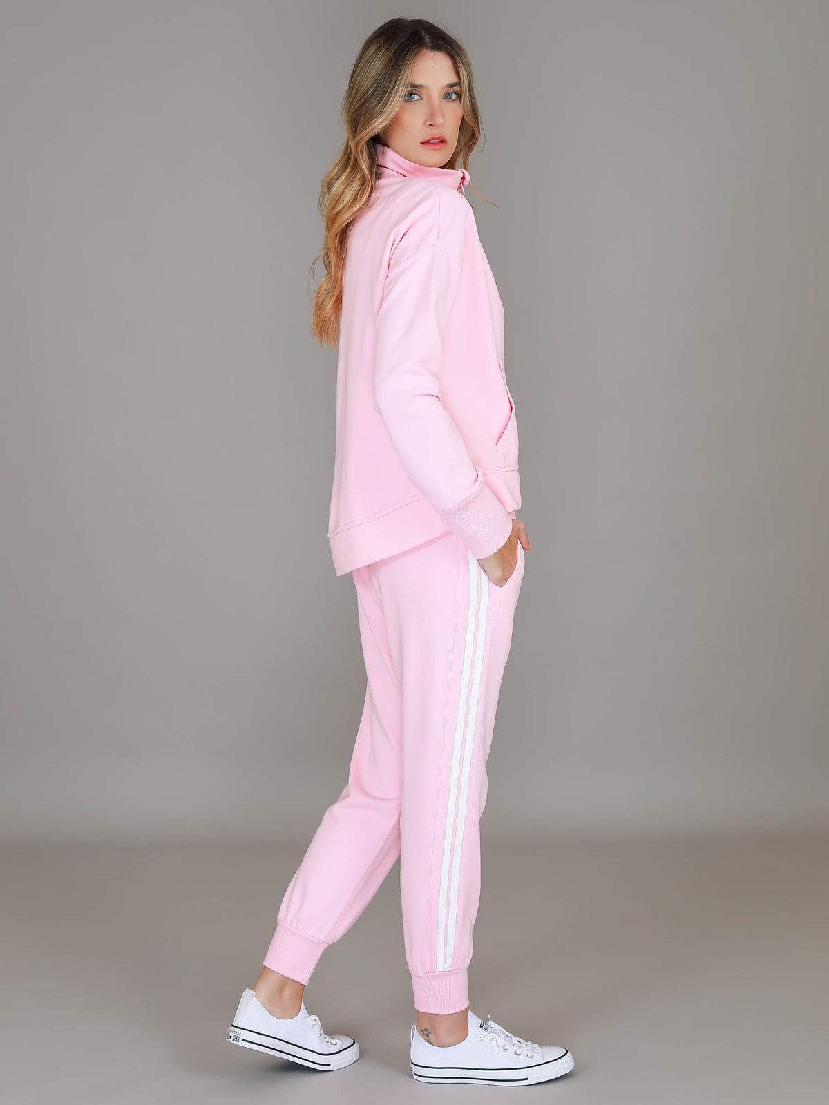 powder pink funnel neck jacket