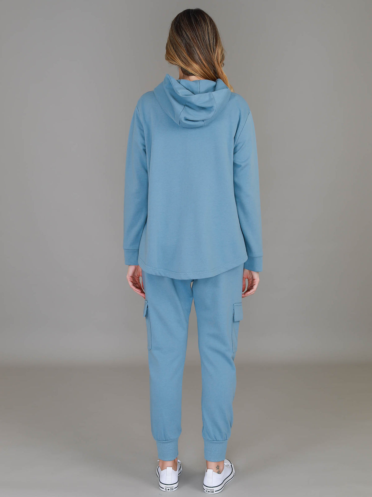 blue hooded jacket