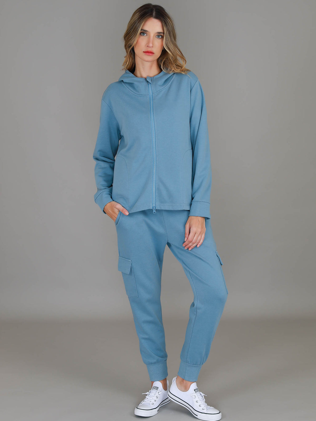 blue zip up jacket