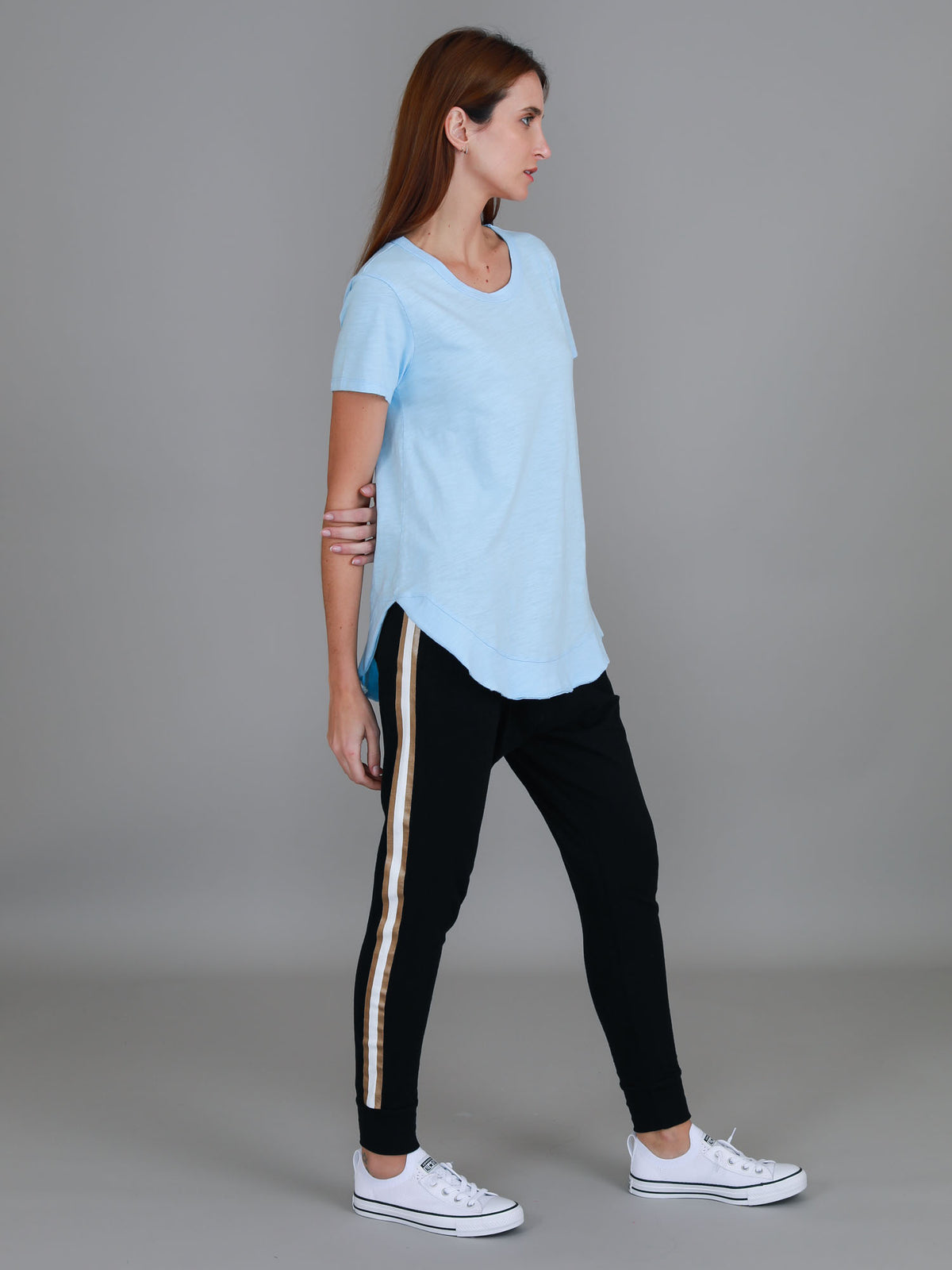 blue scoop neck tee
