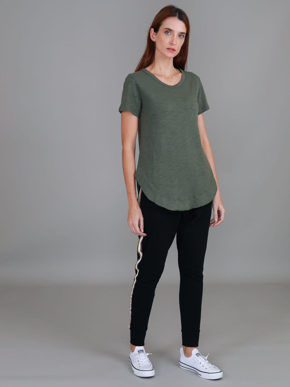 khaki curved hem tee