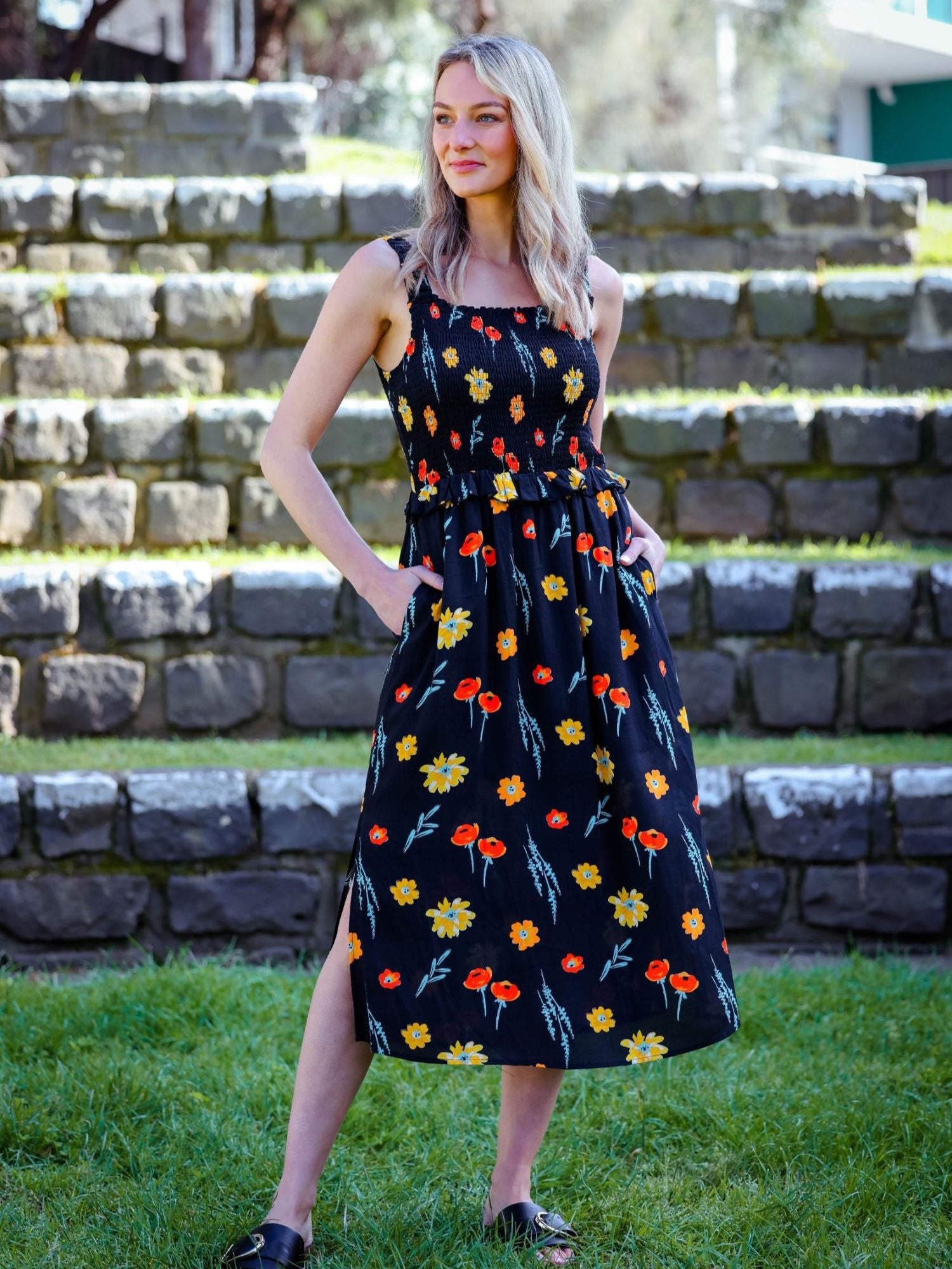 Black and outlet orange floral dress