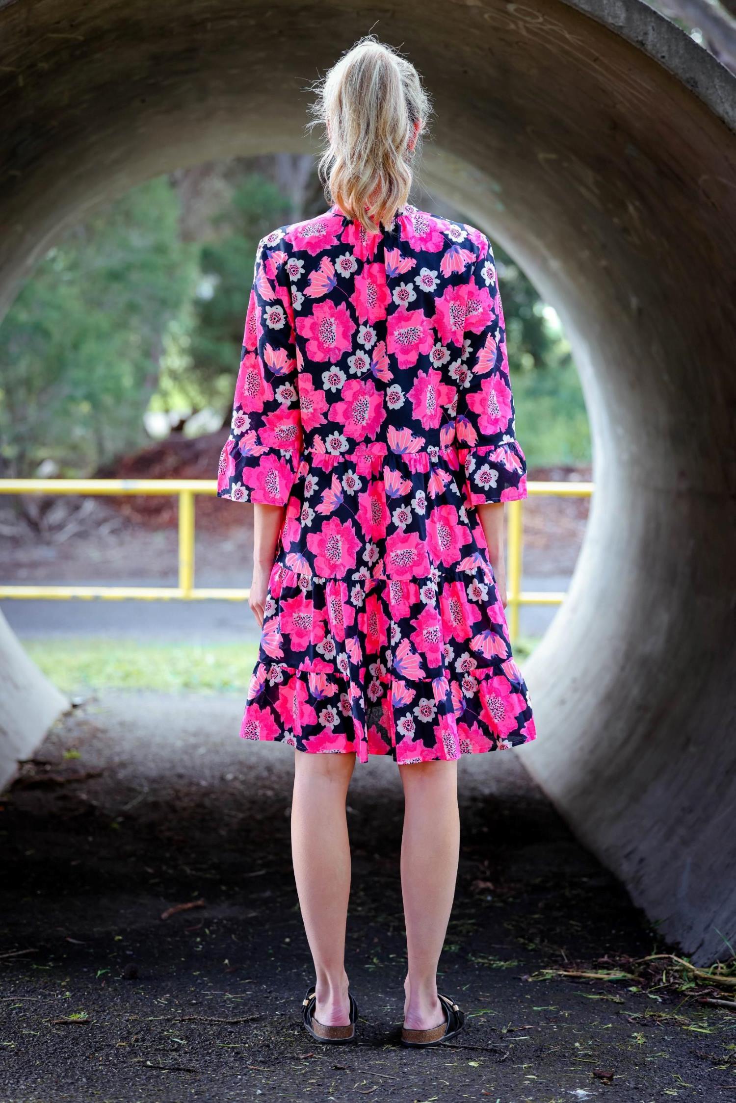 3/4 sleeve pink floral dress