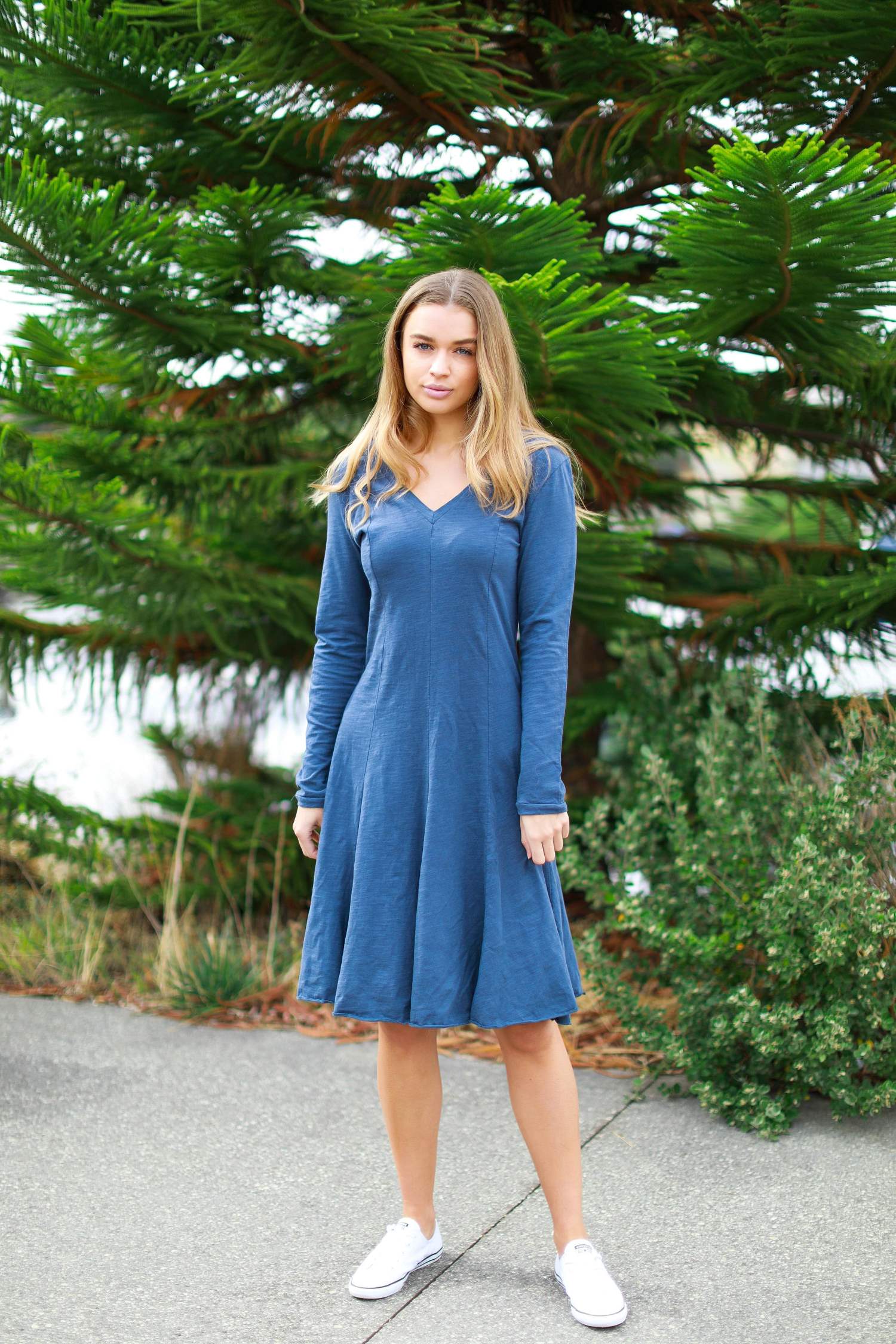 mid length sleeve dress #color_indigo