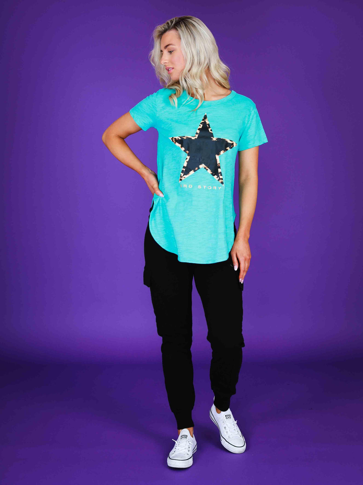 Auburn Black Star Longline T Shirt