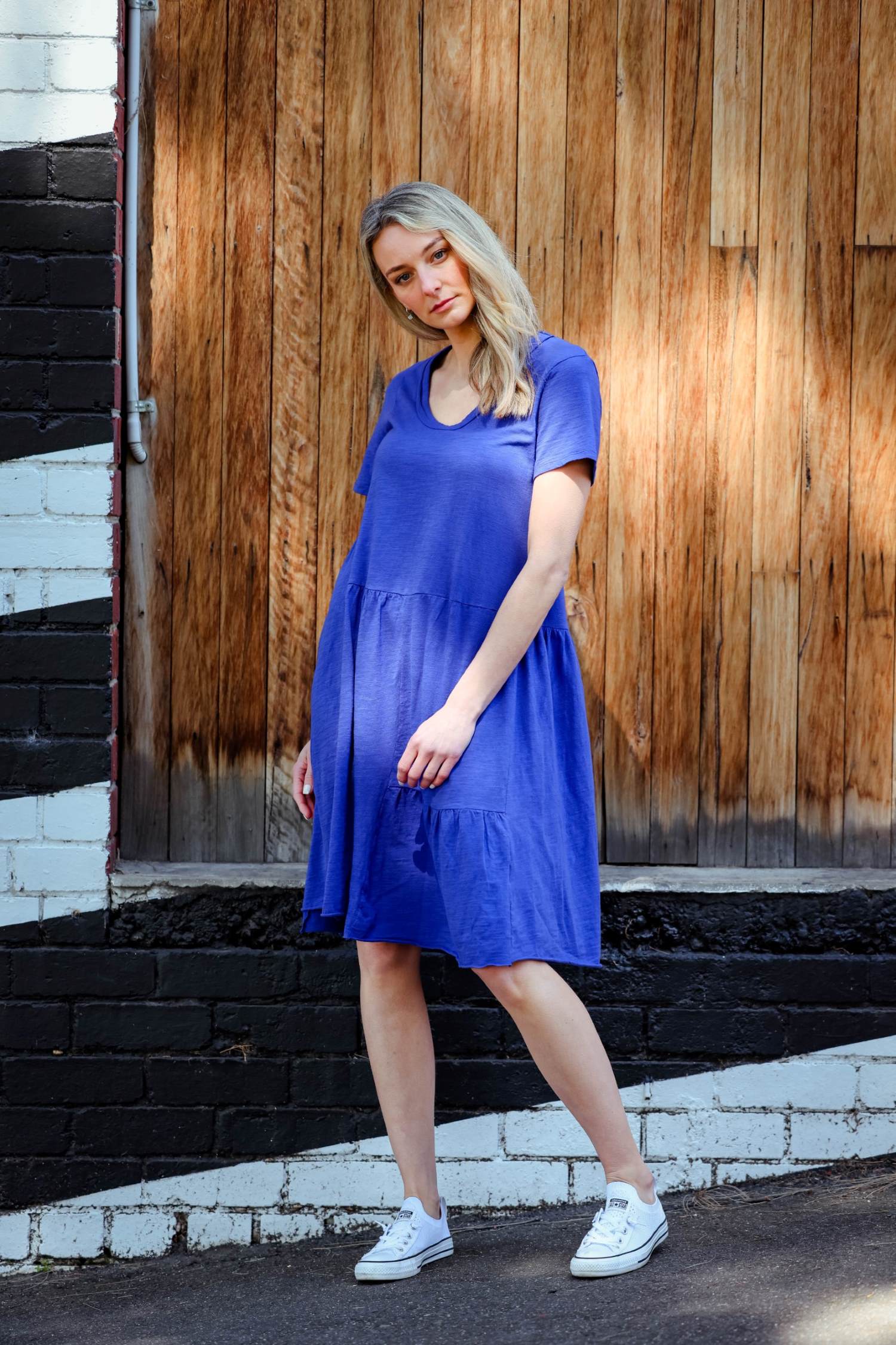 tiered midi dress #color_clematis