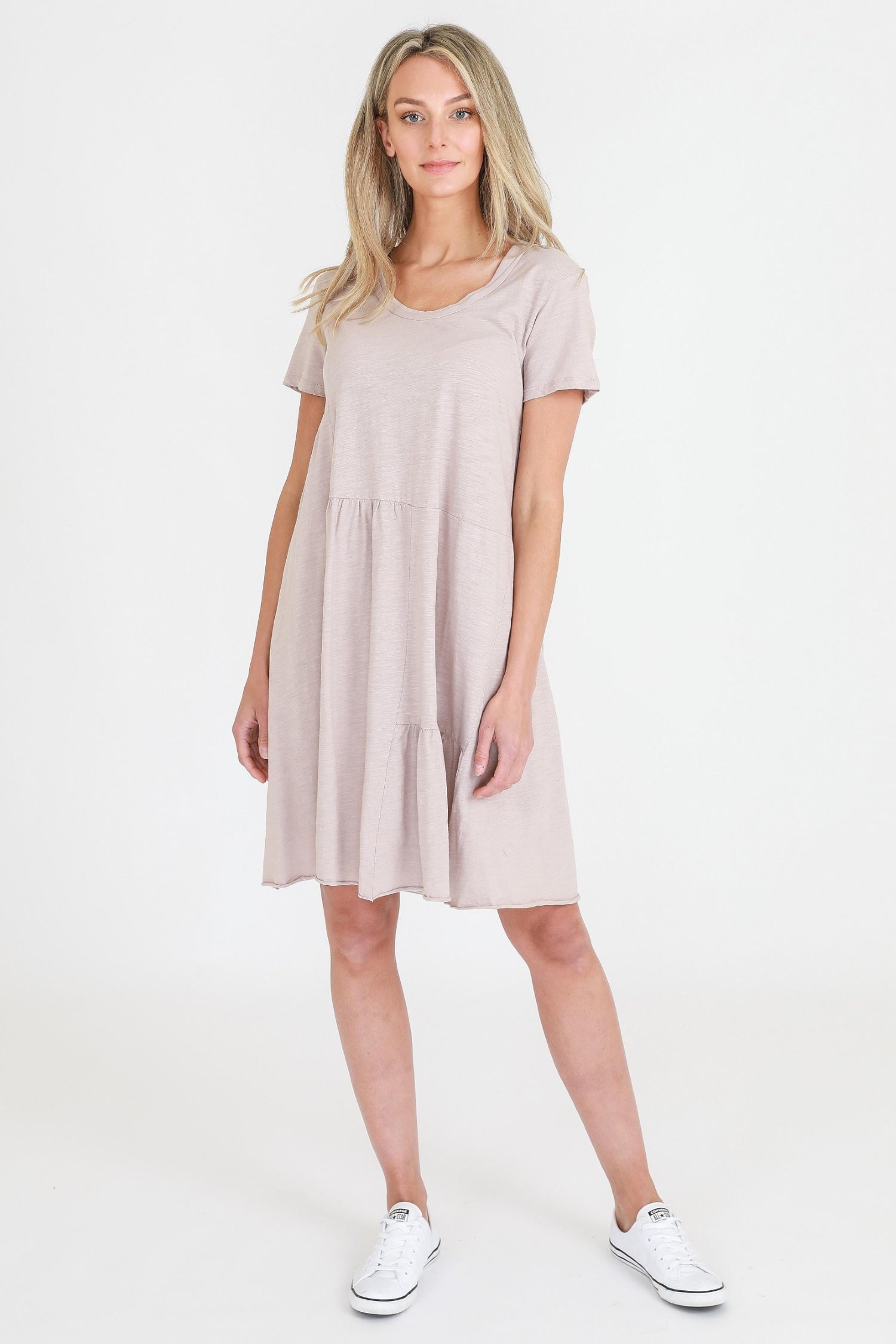tiered cotton dress #color_oyster pink