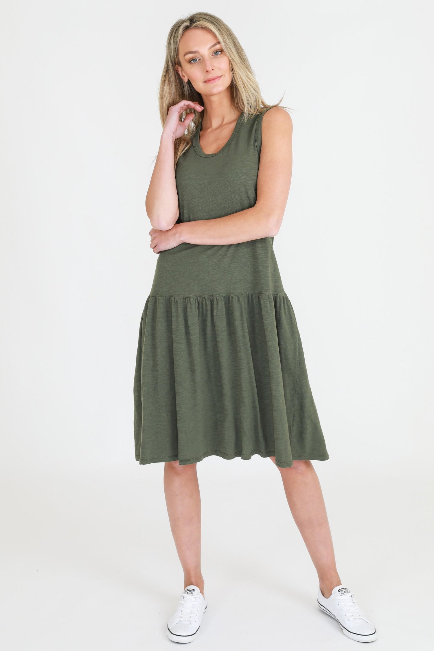 cotton summer dresses knee length #color_khaki