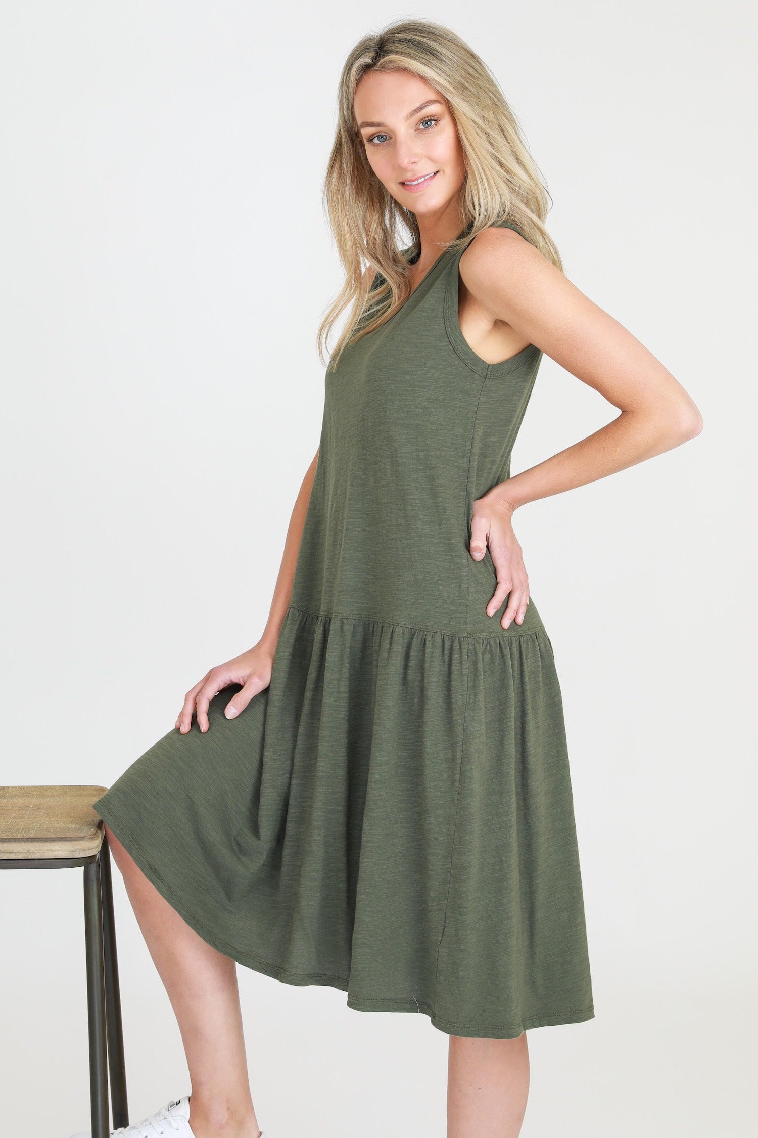 knee length summer dresses australia #color_khaki