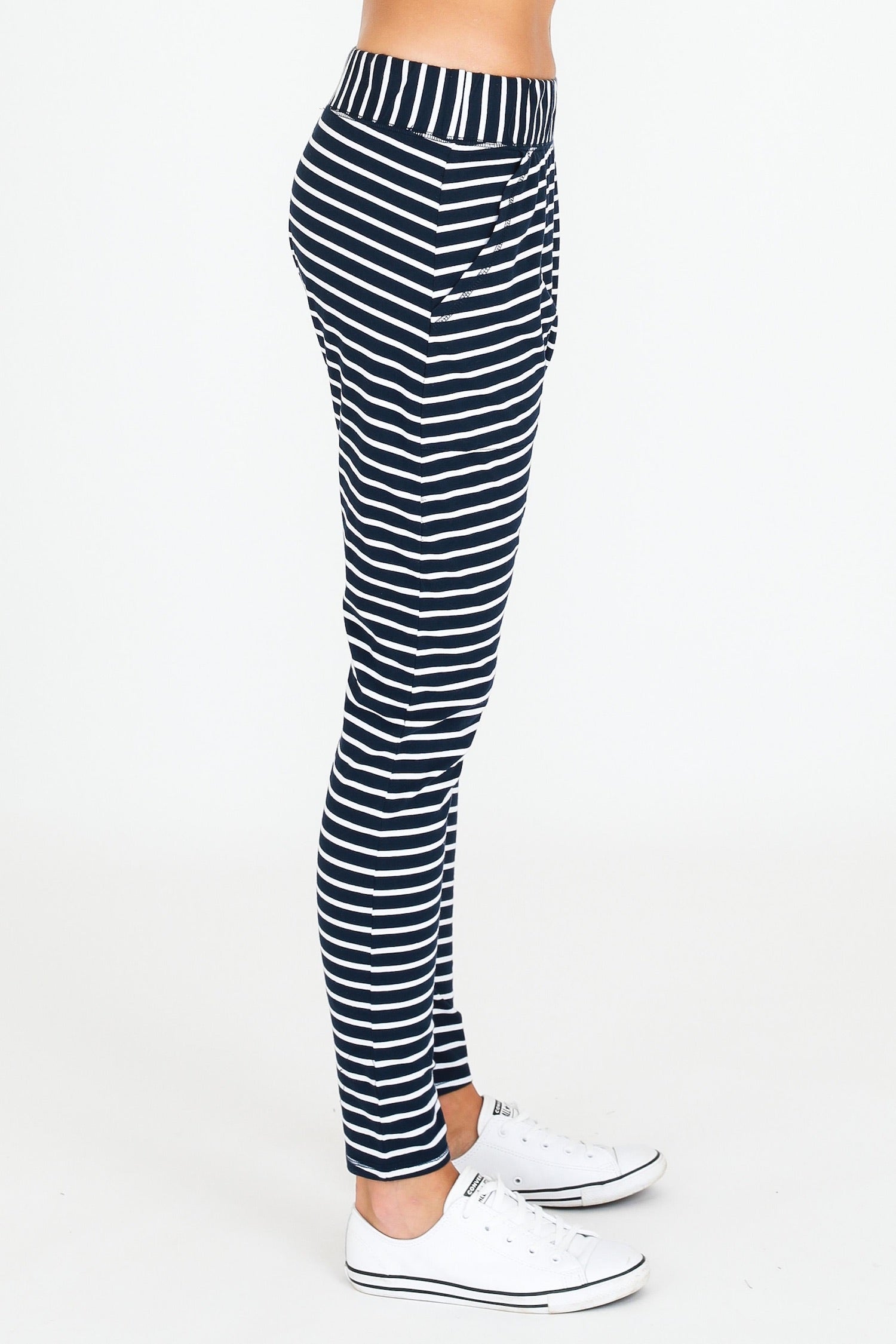 drop crotch stripe pants women #color_black stripe