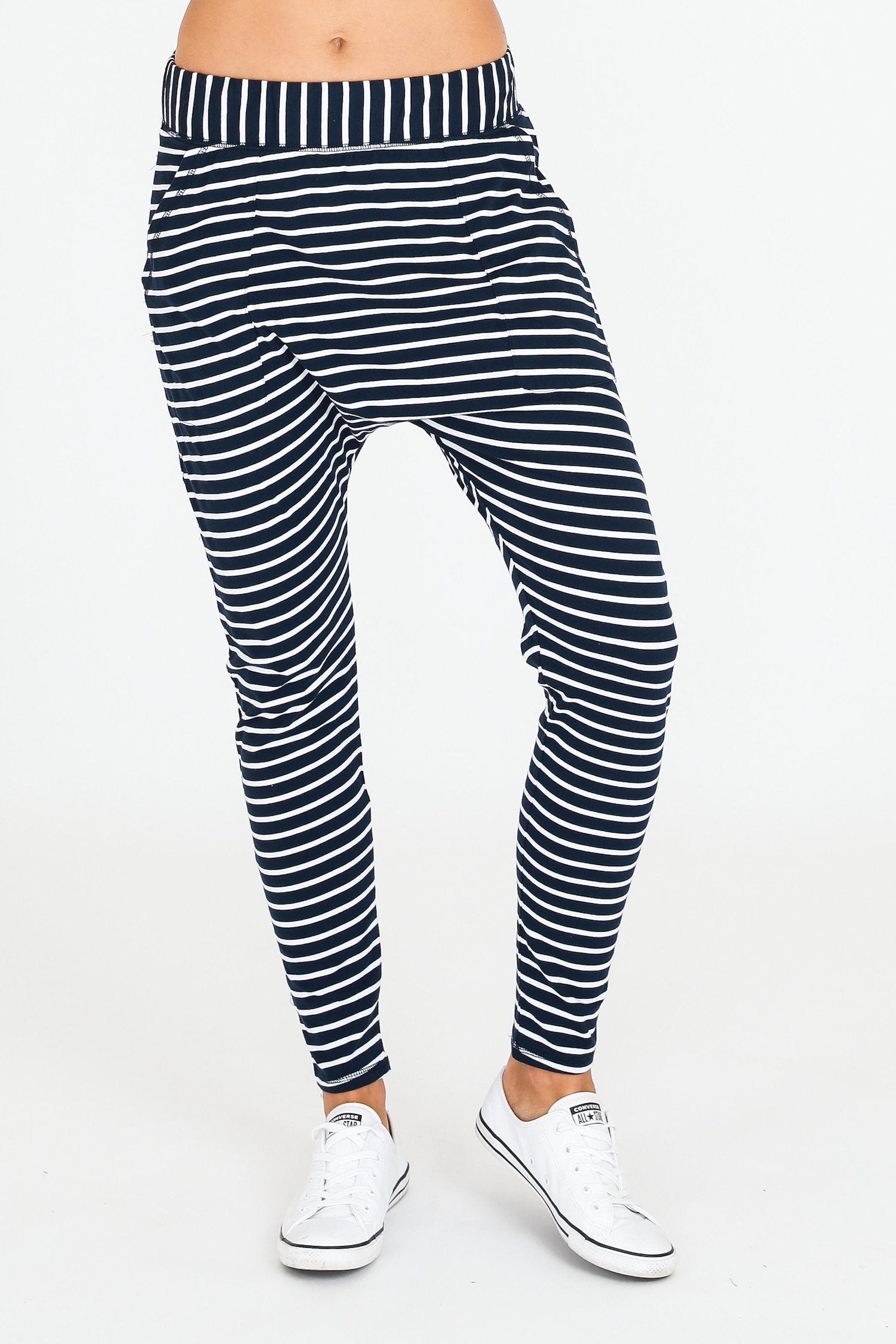 drop crotch pants women #color_black stripe