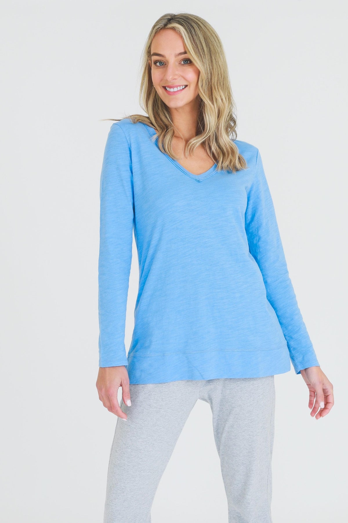 cornflower blue v neck tee