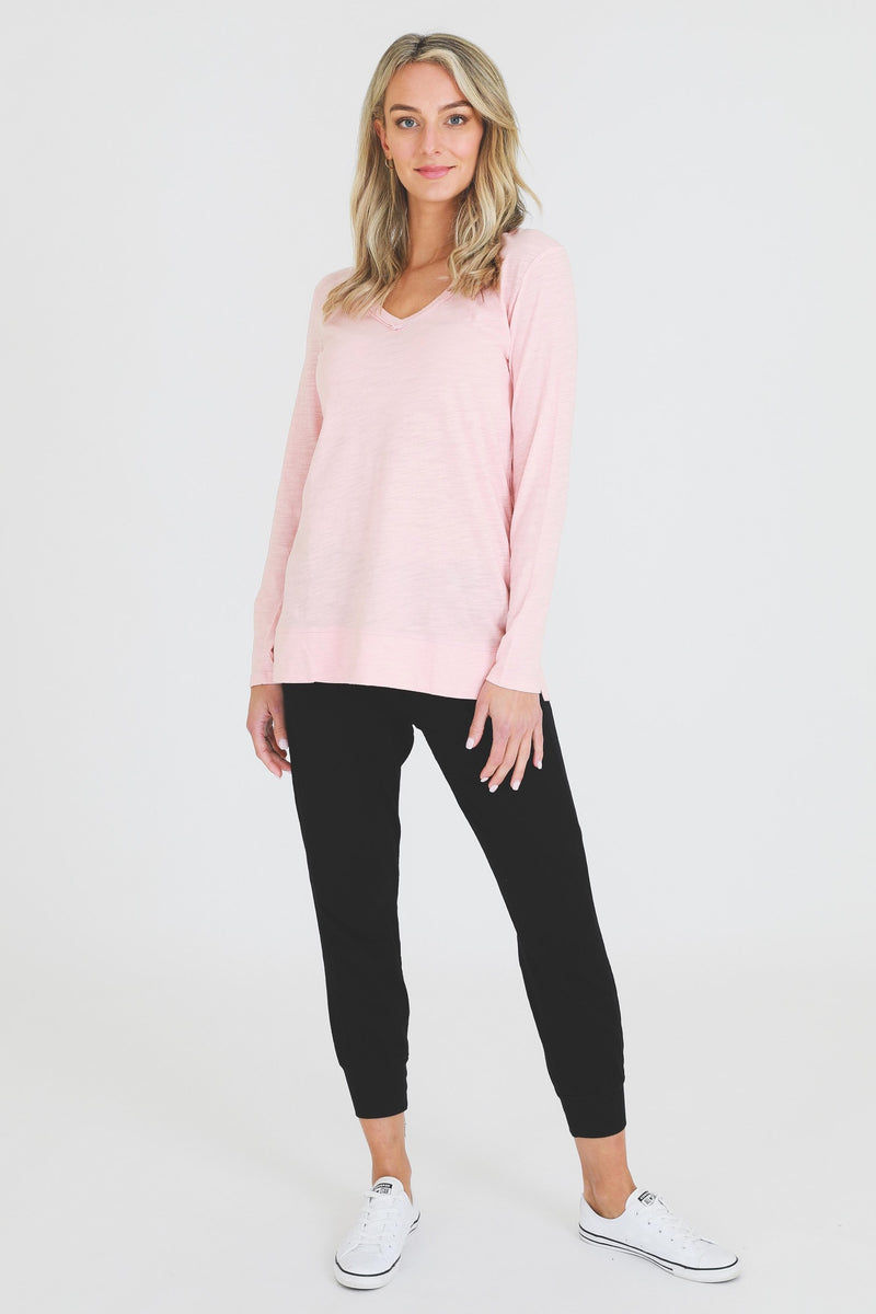 white cotton staple v neck tee #color_misty rose