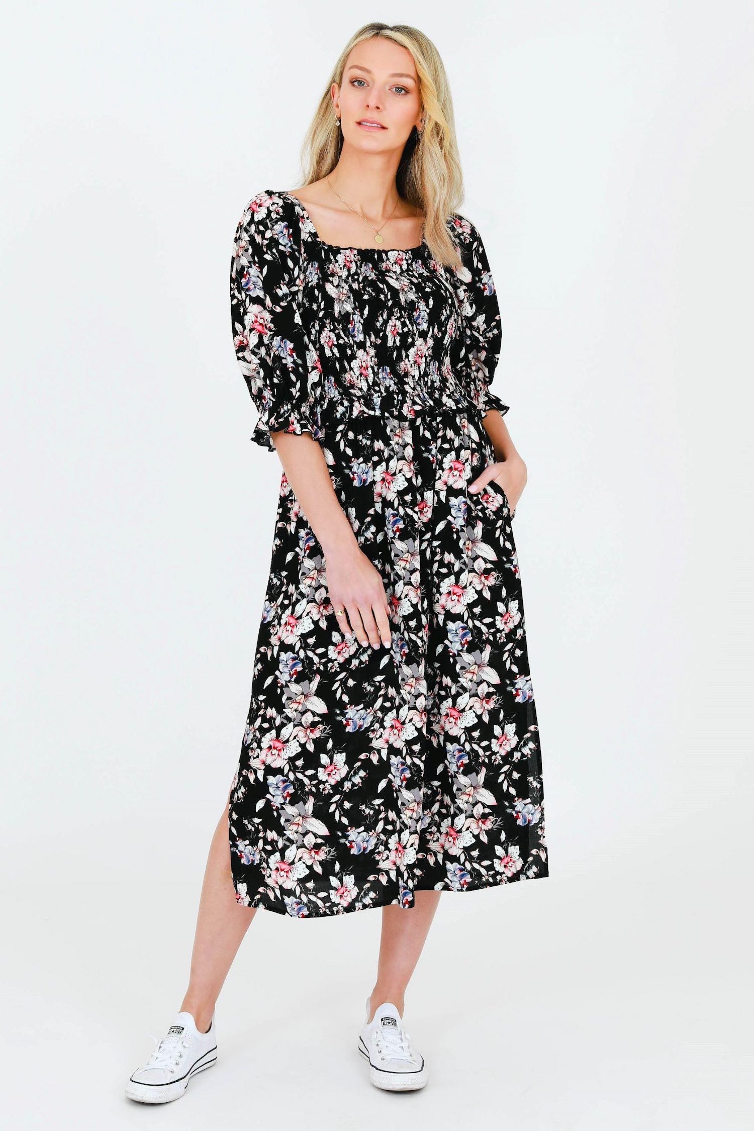 maxi dress with 3/4 sleeves