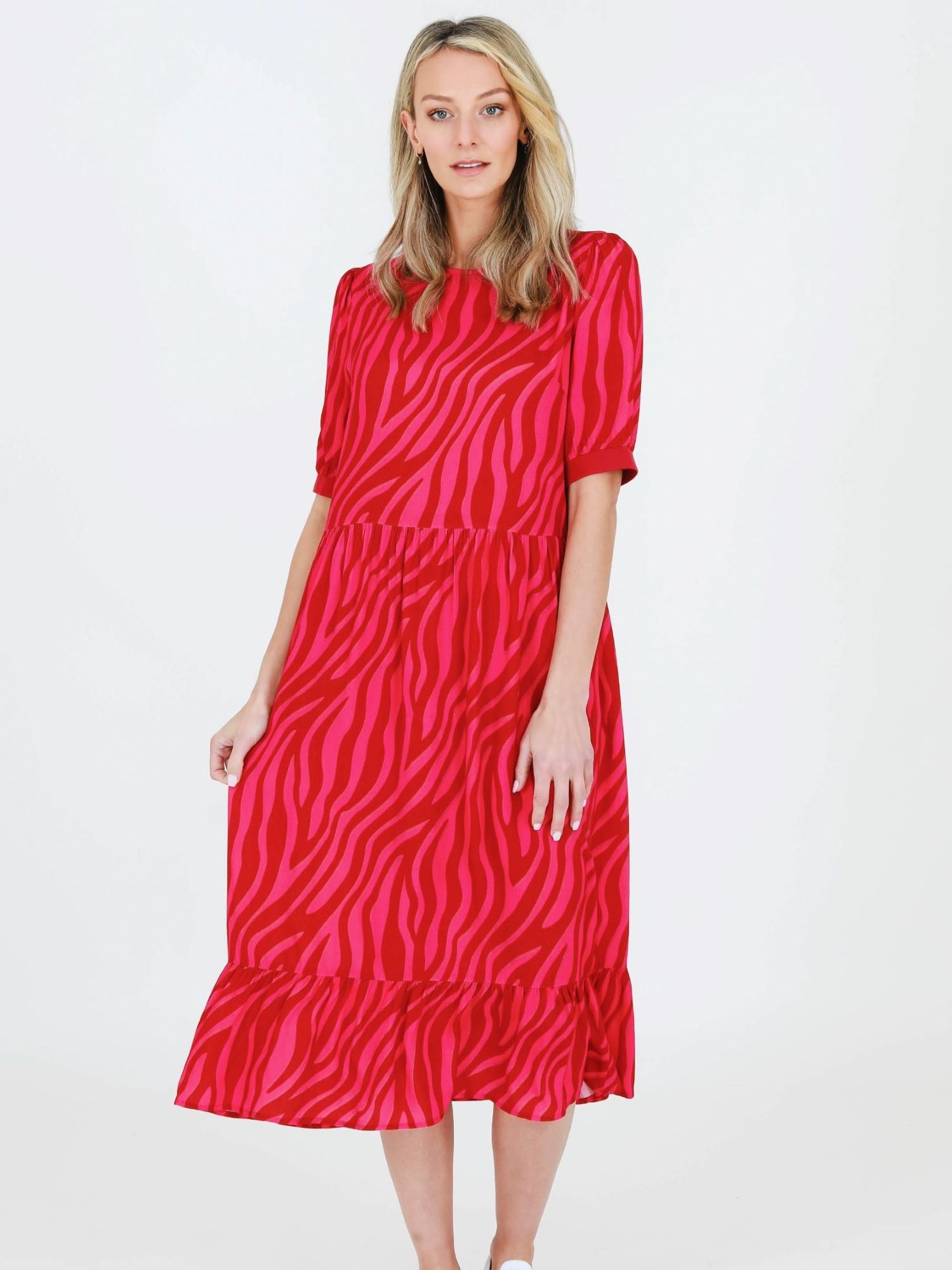 Red tiger stripe midi dress