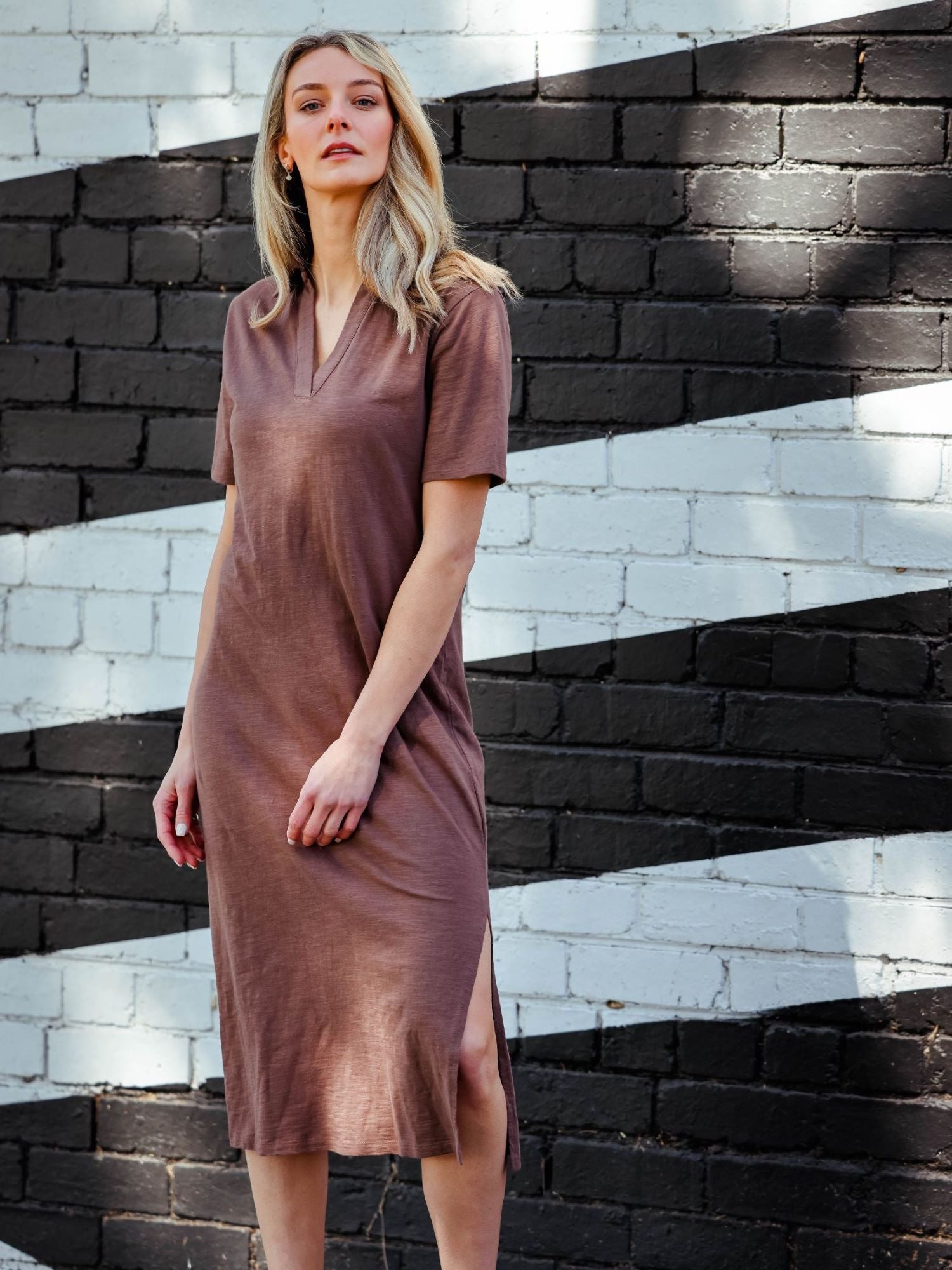 collared t shirt dress #color_hot chocolate