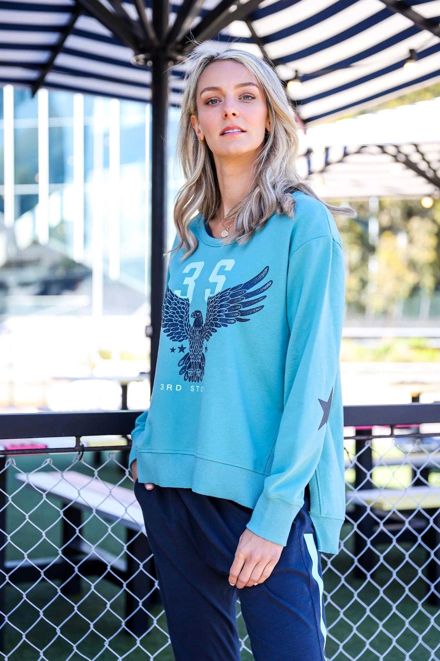 Eagle With Logo Turquoise Sweatshirt