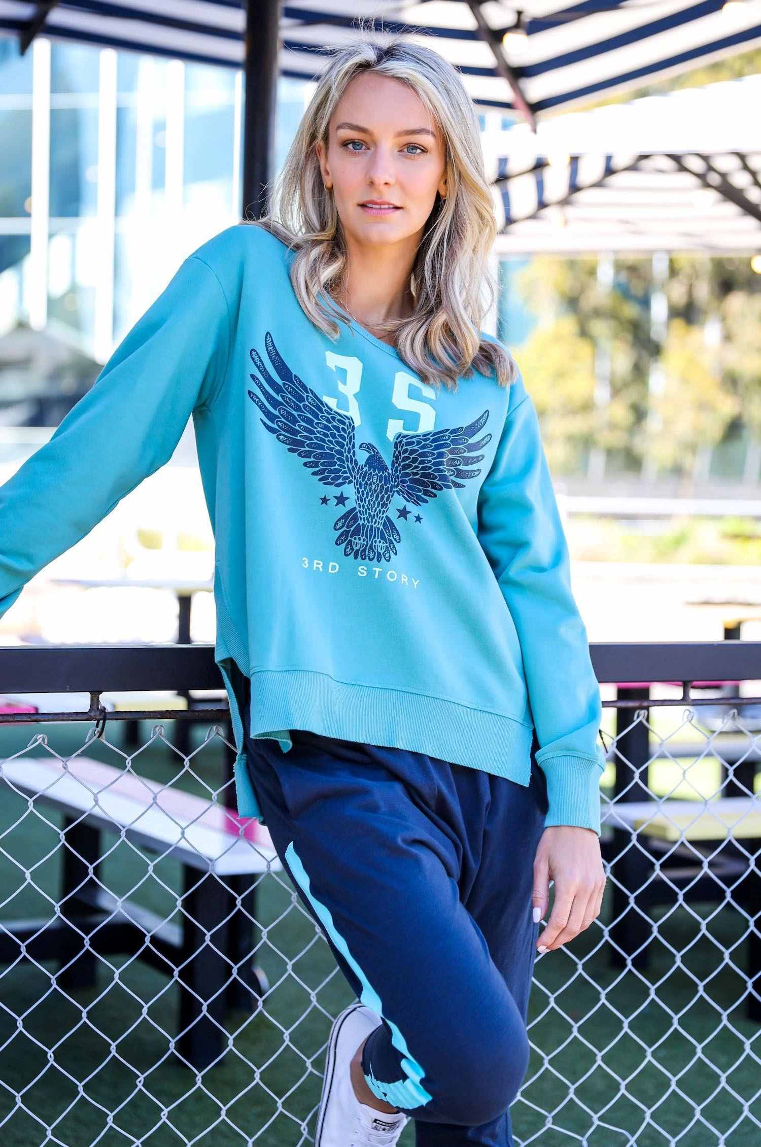 Eagle With Logo Turquoise Sweatshirt