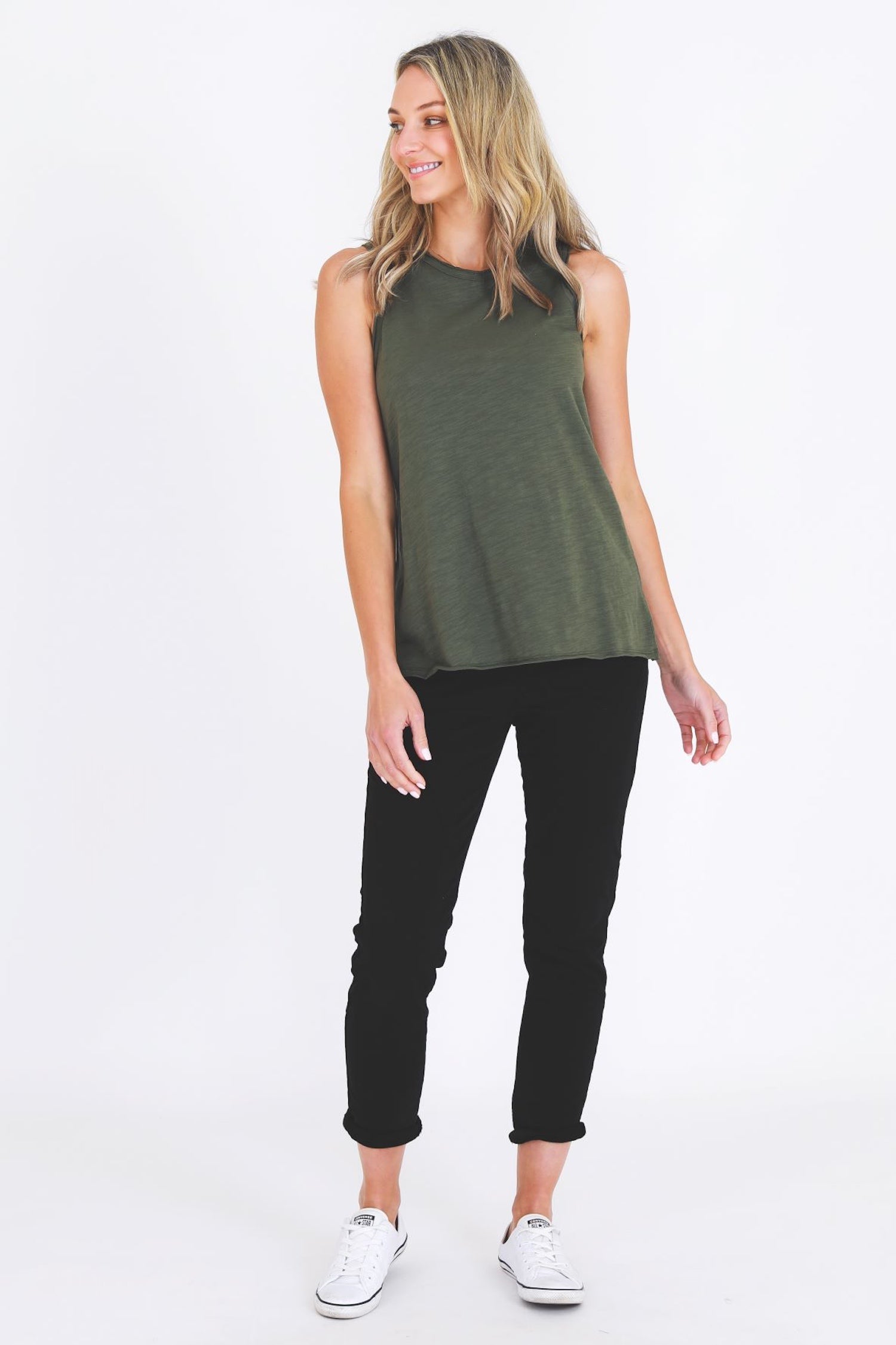 Olive green outlet tank top outfit